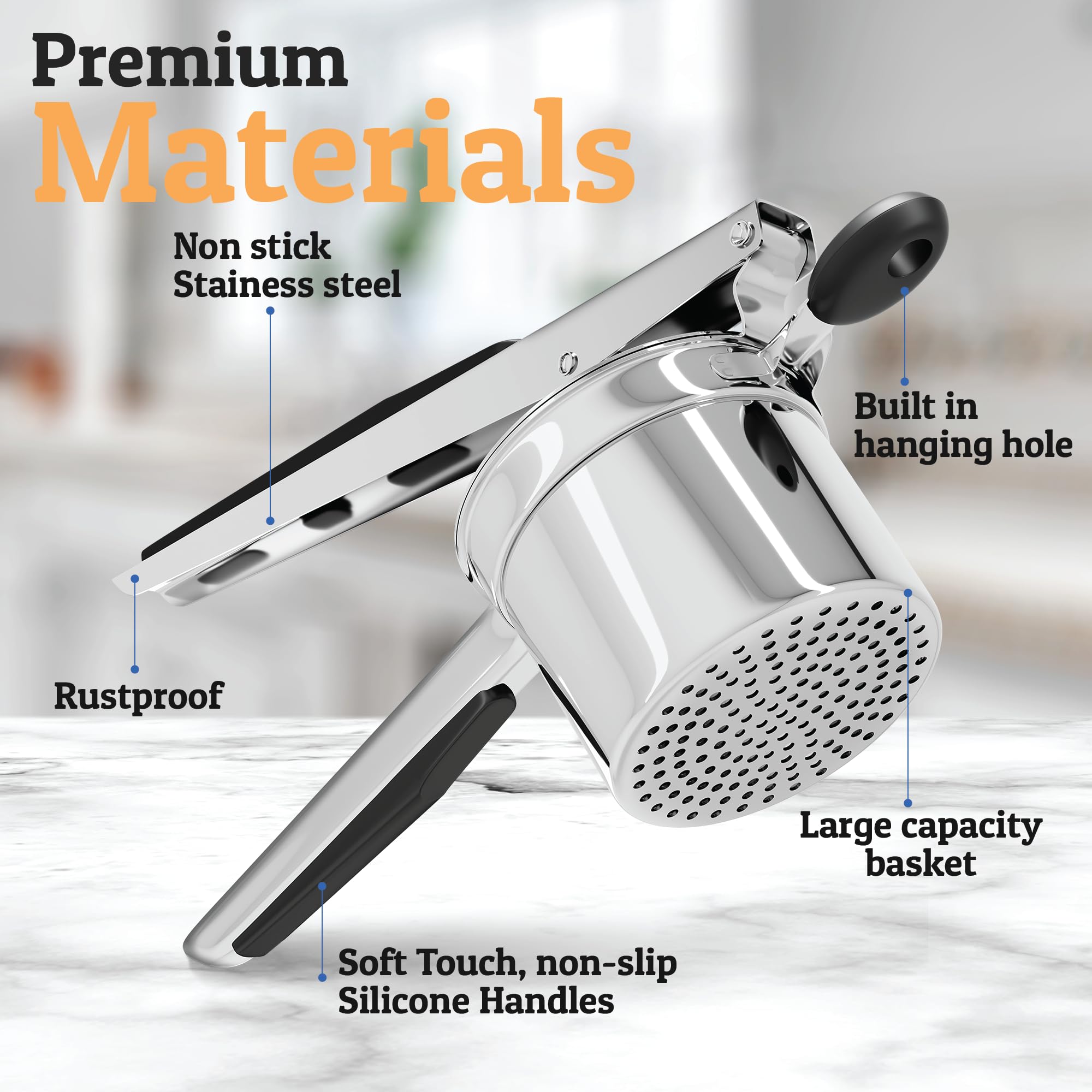 PriorityChef Large 15oz Potato Ricer, Heavy Duty Stainless Steel Potato Masher and Ricer Kitchen Tool, Press and Mash Kitchen Gadget for Perfect Mashed Potatoes - Everytime