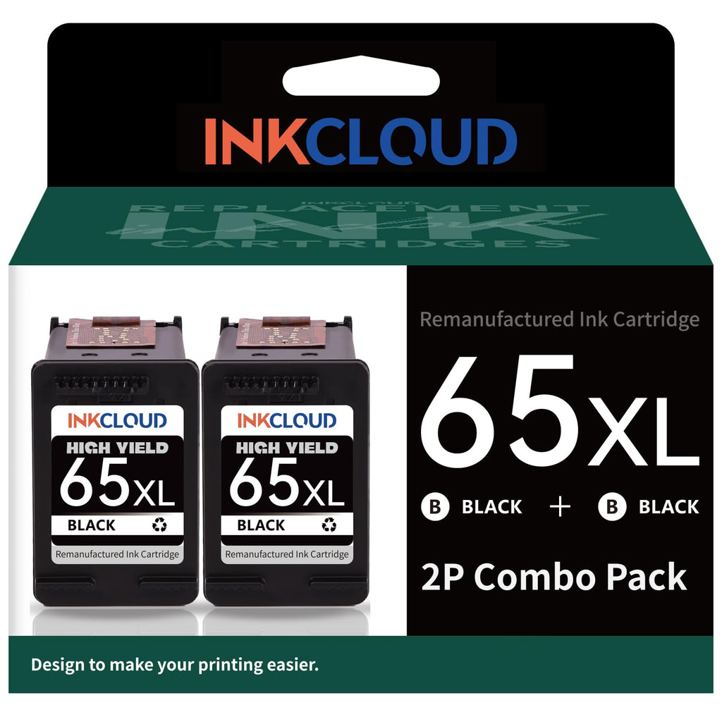 INKCLOUD Compatible Ink Cartridge Replacement for HP Ink 65 65XLBlack Ink Cartridges for HP 3772 3755 3700 3722 3752 2600 2622 2652 5055 5000 5070 5052 5014 (Black, 2Pack)