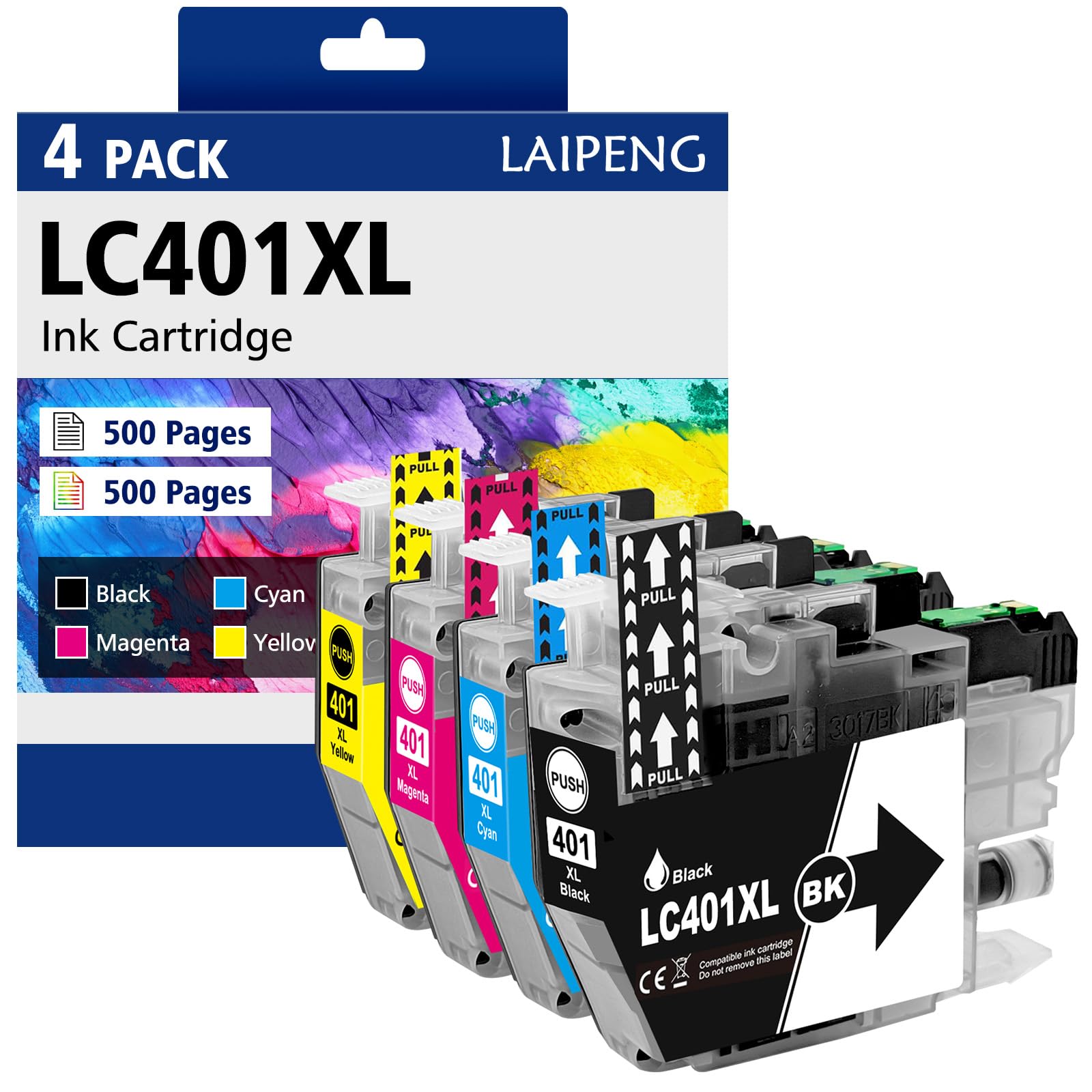 LC401XL Ink Cartridges Compatible for LC401 LC401XL Ink Cartridges for MFC-J1010DW MFC-J1012DW MFC-J1170DW MFC-J1800DW Printer High Yield (4-Pack, BK/C/M/Y)