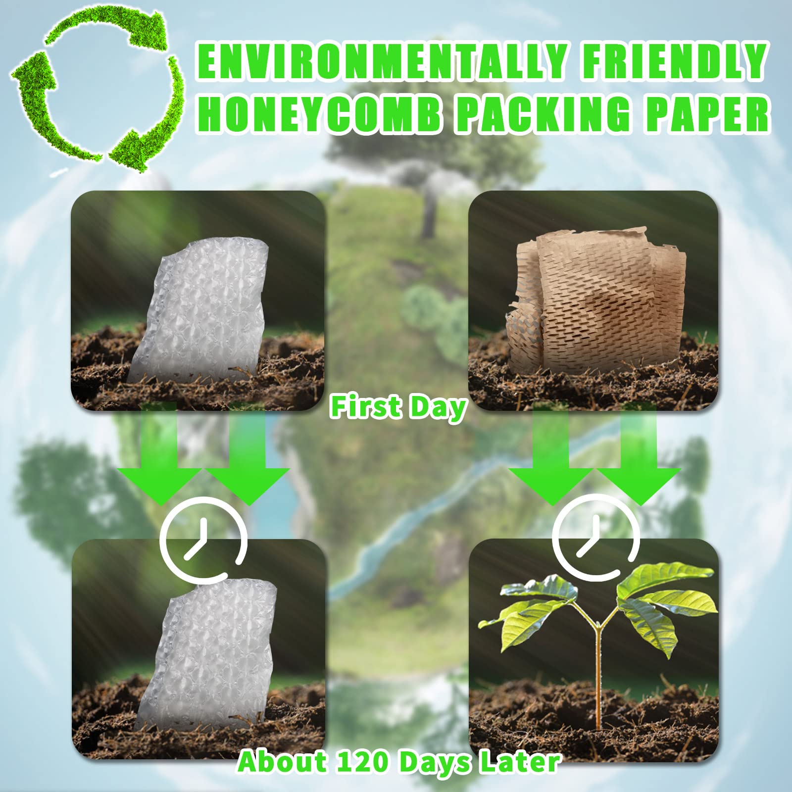 Honeycomb Packing Paper, MINHAO 15"x230' Eco Friendly Packing Paper for Moving Recyclable Honeycomb Paper Moving Supplies Bubble Wrapping Protective Roll, With 36 Fragile Sticker Labels