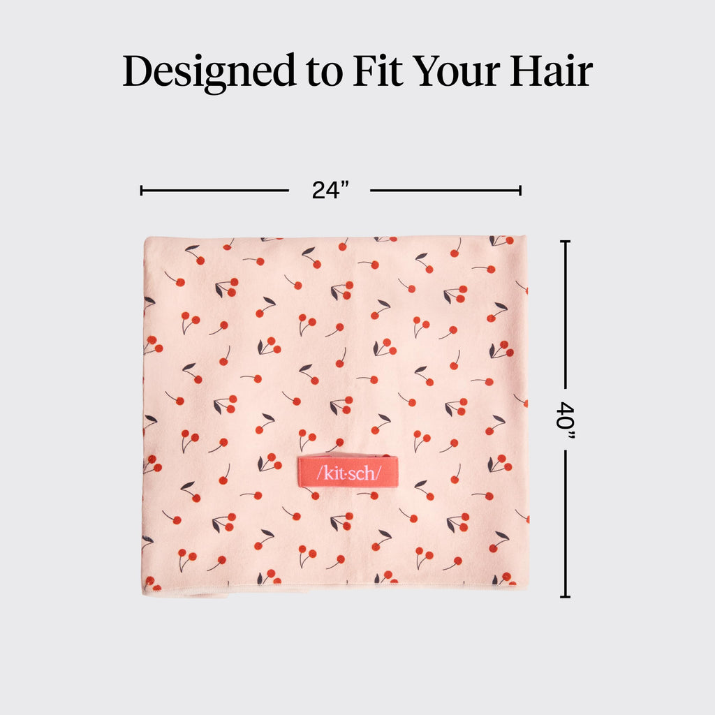 Kitsch XL Microfiber Hair Towel Wrap for Women - Microfiber Towel, Super Absorbent, Quick Dry, Anti-Frizz - for Long and Short Hairs, Turbans for Women, Wet and Curly Hair Wrap - Cherry Print