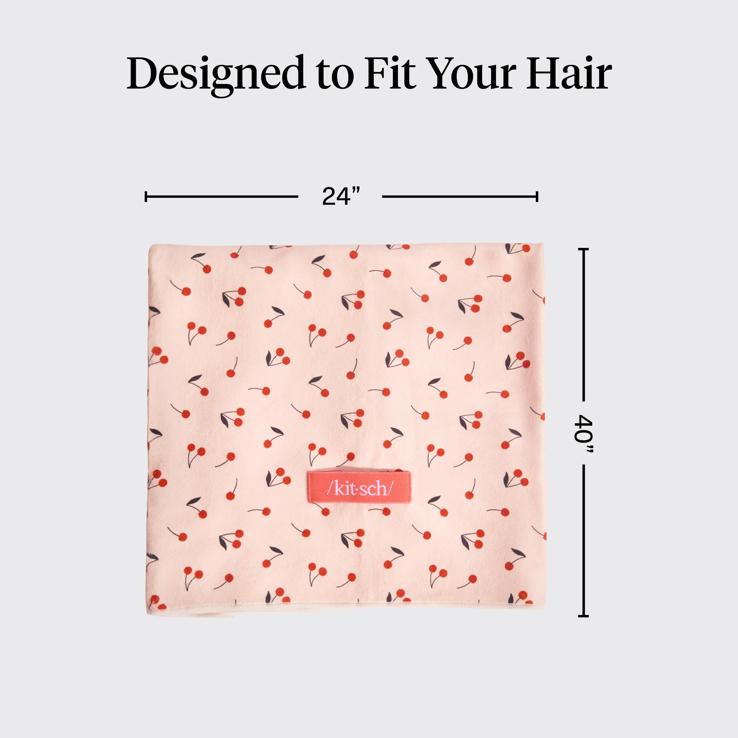 Kitsch XL Microfiber Hair Towel Wrap for Women - Microfiber Towel, Super Absorbent, Quick Dry, Anti-Frizz - for Long and Short Hairs, Turbans for Women, Wet and Curly Hair Wrap - Cherry Print