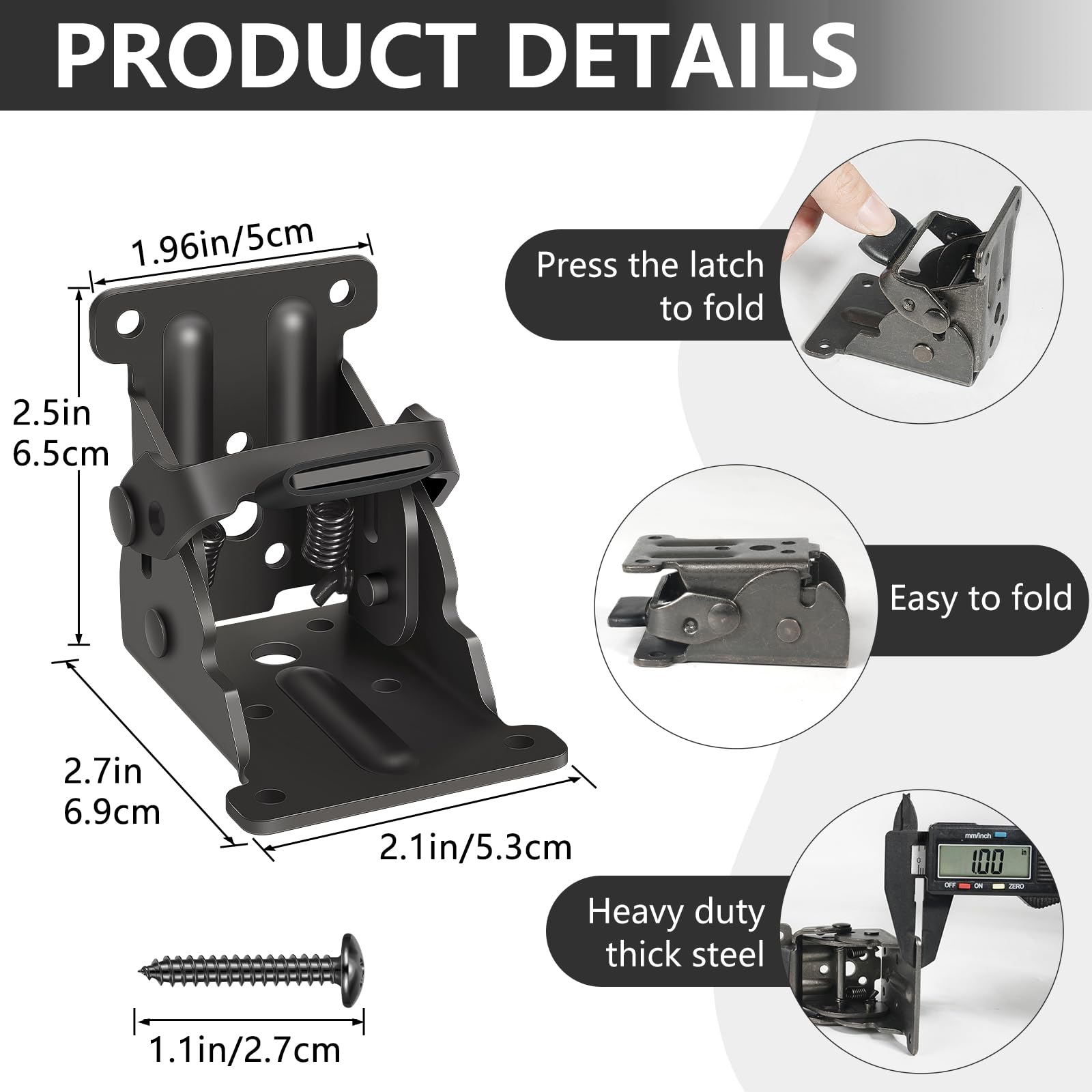 4 Pack Folding Brackets, Self-Lock Hinge with Screws for Folding Table Legs, Lock Extension Support Bracket Bed Legs, Black