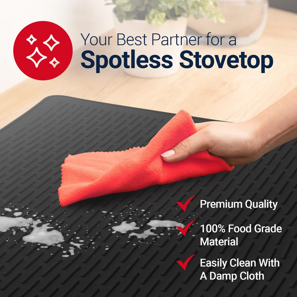 Thick Silicone Stove Top Covers for Electric Stove (28 x 20 Inch) - Silicone Mat for Glass Cooktop, Heat-Resistant Cover Protector, Electric Cooktop Mat with AntiSlip Backing Kitchen Accessory (Black)