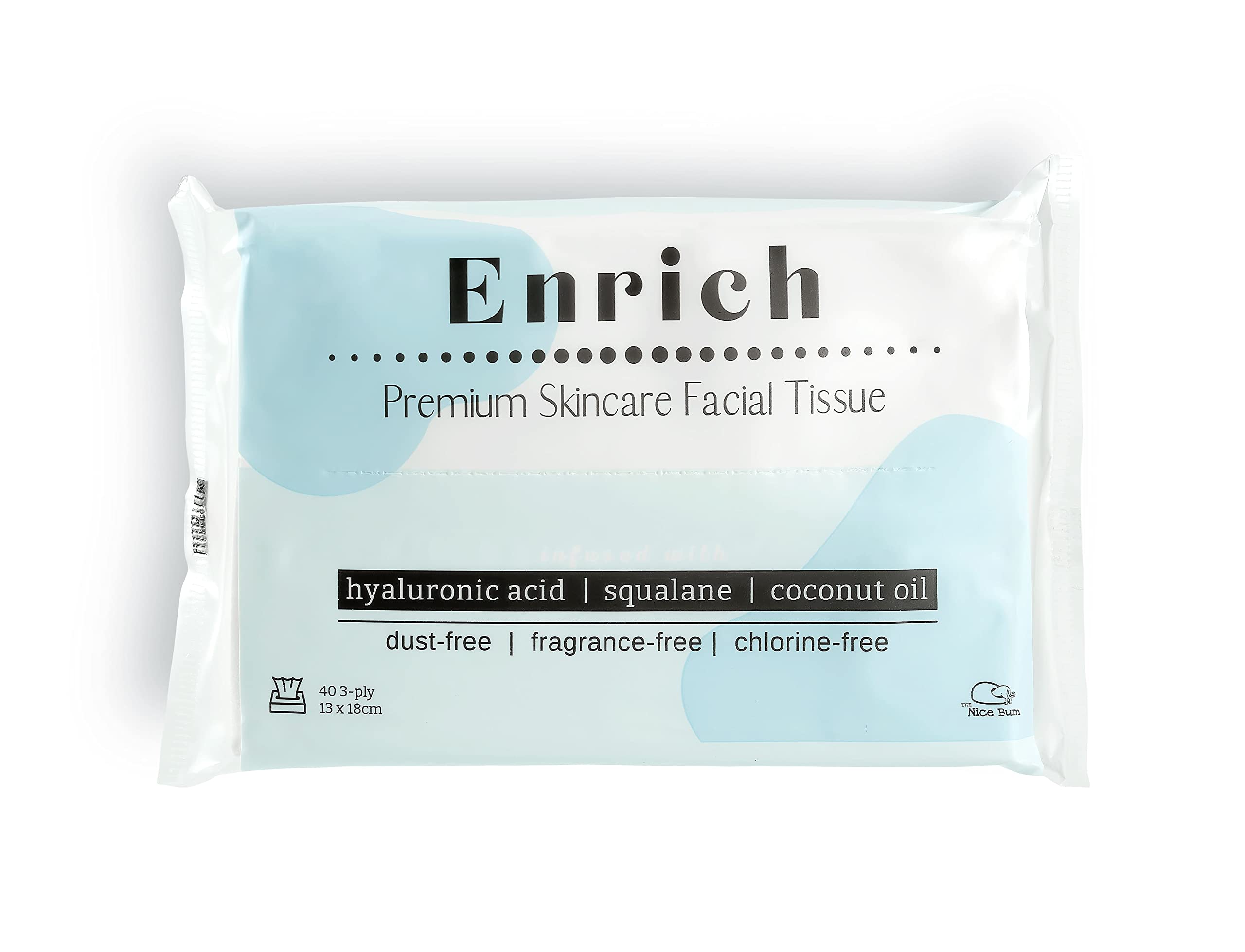 The Nice Bum Enrich Tissues Travel Pack | Premium Skincare Facial Tissue | Non-GMO & Vegan | Dust, Fragrance, and Chlorine-Free | Ultra-Strong 3-Ply | 40 Tissues Per Pack | Pack of 15