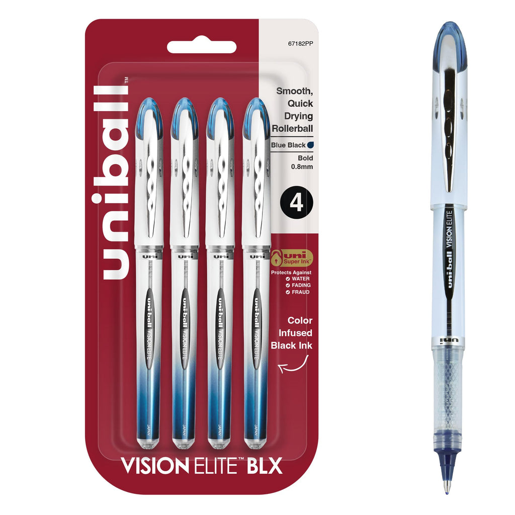 uni-ball Vision Elite Stick Roller Ball Pens, Bold Point, Blue-Black Ink, Pack of 4
