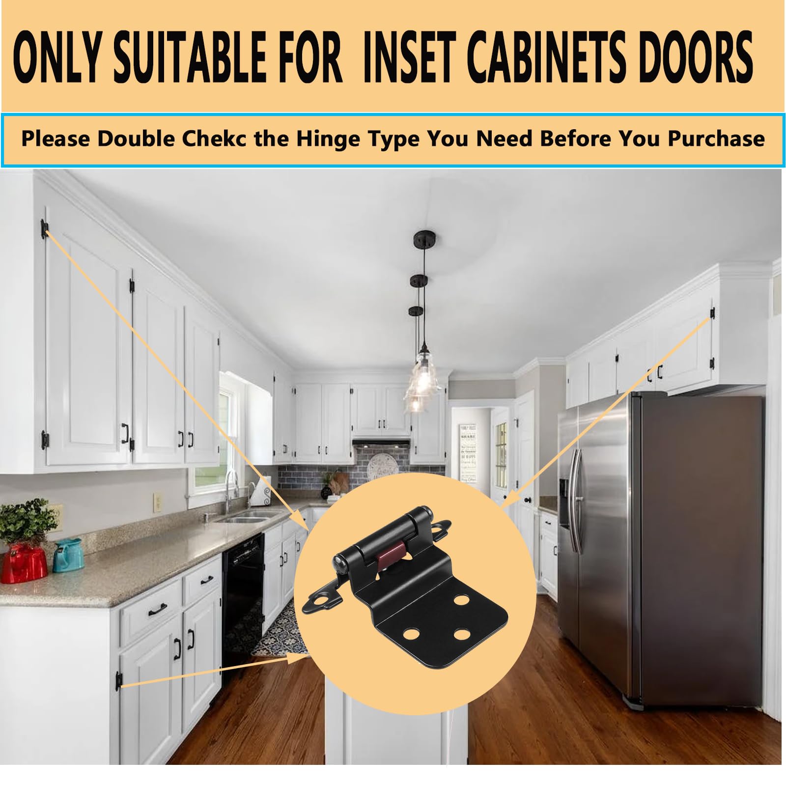 16 Pack Cabinet Hinges for Kitchen Cabinets,3/8" Inset Cabinet Hinge Self Closing Kitchen Cabinet Door Hinges Black Kitchen Cabinet Door Hinges with Screws(8 Pairs)