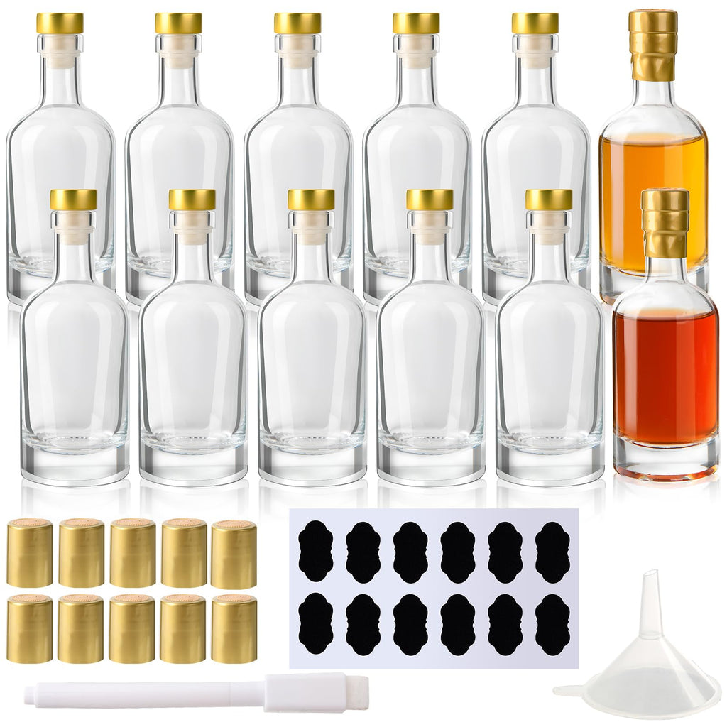 BPFY 12 Pack 3oz (100ml) Small Glass Liquor Bottles with T-Top Caps and Heat Shrink Capsules, Empty Mini Vodka Bottles, Travel Shots Bottle for Wine, Alcohol, Whiskey (3oz with T-Top Lids)