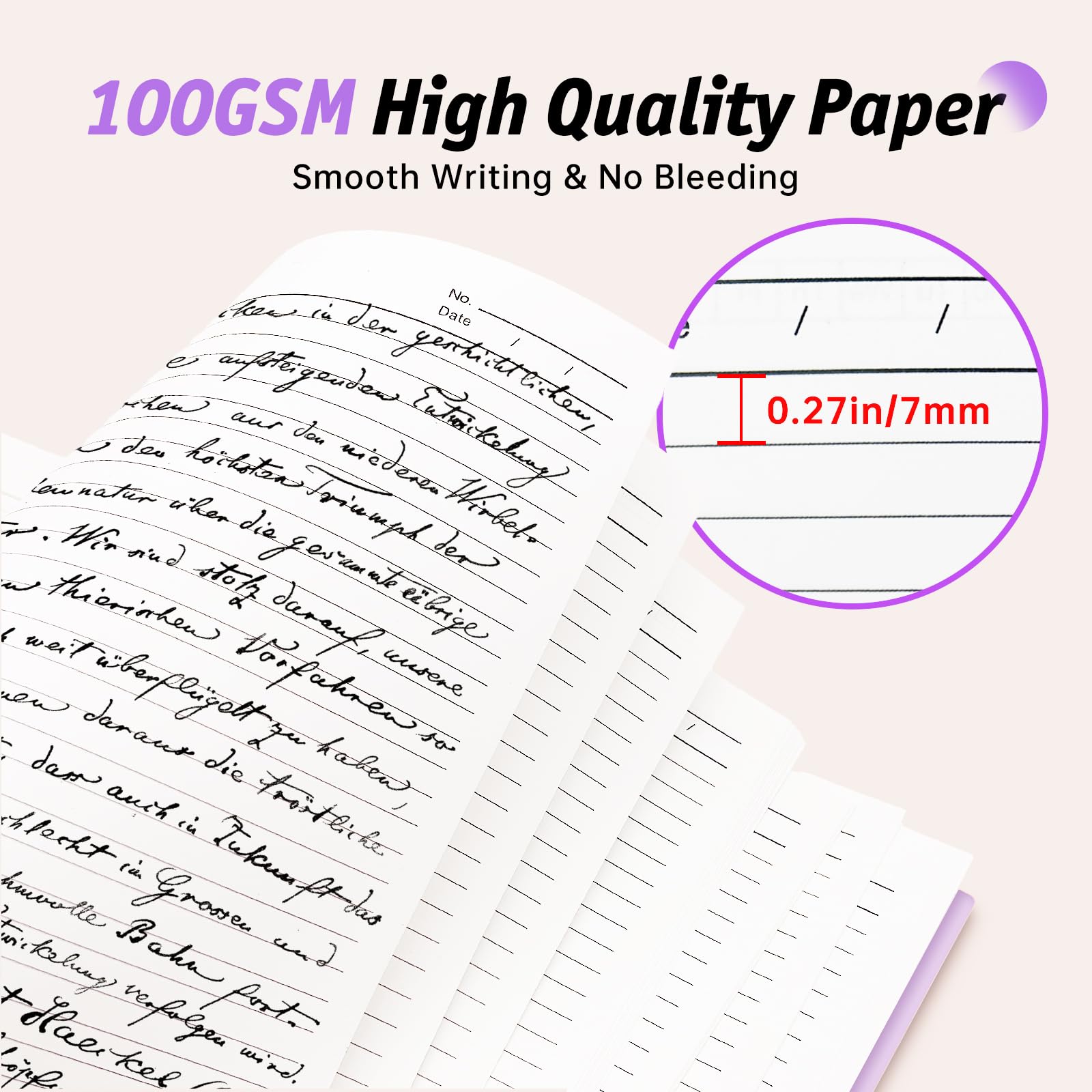 360 Pages A5 Spiral Notebook, 5 Subject Notebooks College Ruled, 100 GSM Thick Paper Lined Journal, Large Note Book with Removable Dividers for School, Office, Work and Writing (Purple)