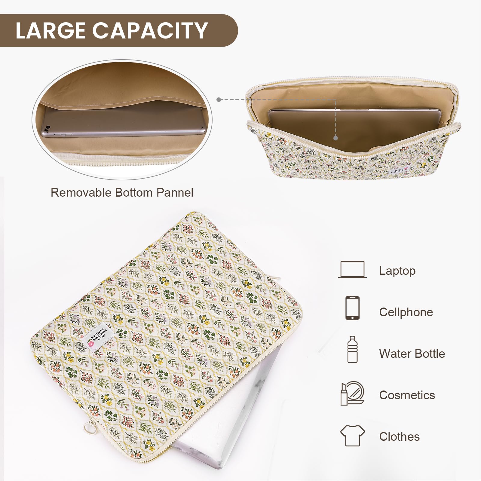 HICARRY Cute Puffy Laptop Sleeve Aesthetic Flower Print Quilted Laptop Case Puffer Cute Laptop Protective Case