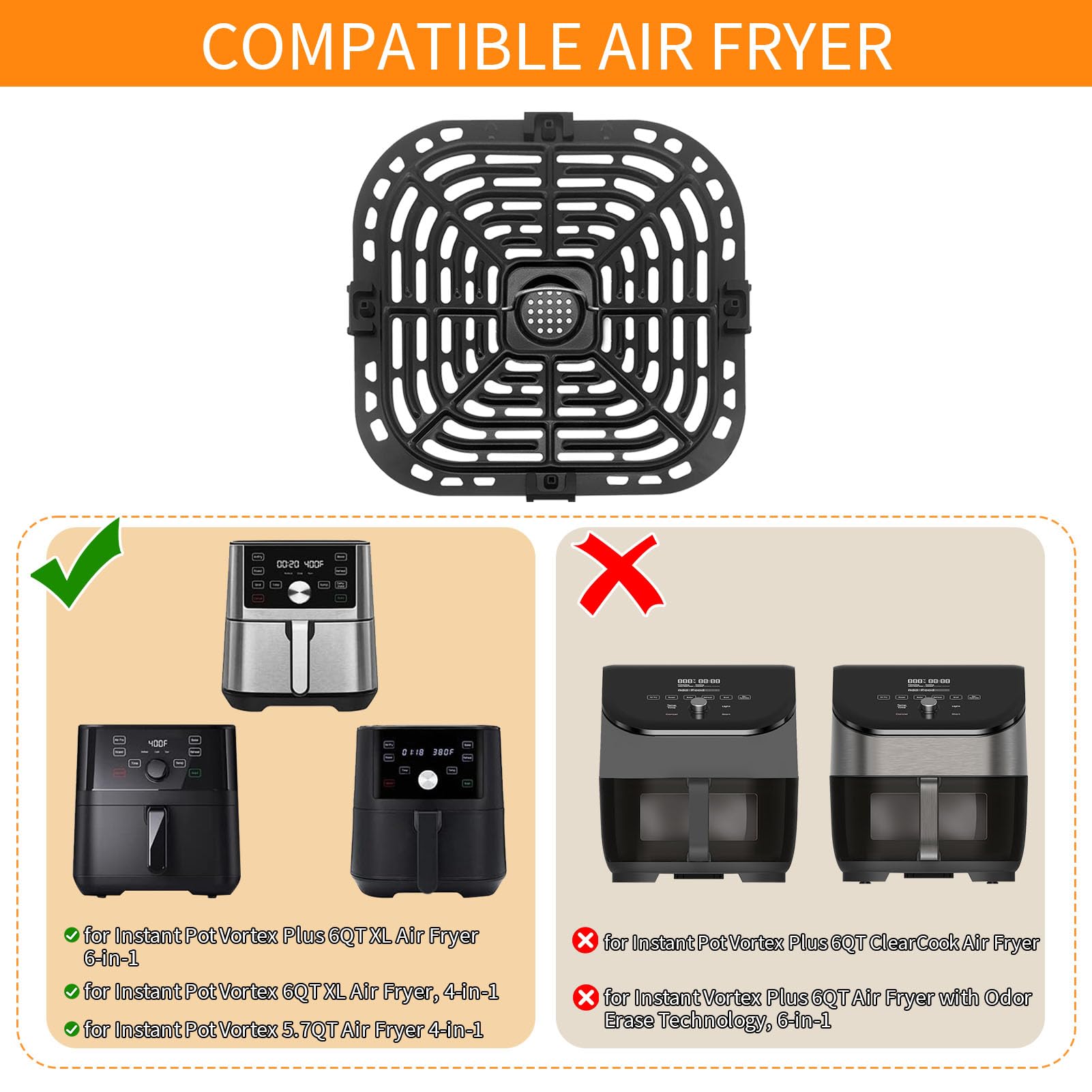 GWY Air Fryer Replacement Tray for Instant Pot Vortex 6 in 1 6 QT 5.7QT Gourmia GAF735 6 QT, Original Air Fryer Accessories Grill Pan Plate Crisper Plate Rack Parts,Dishwasher Safe