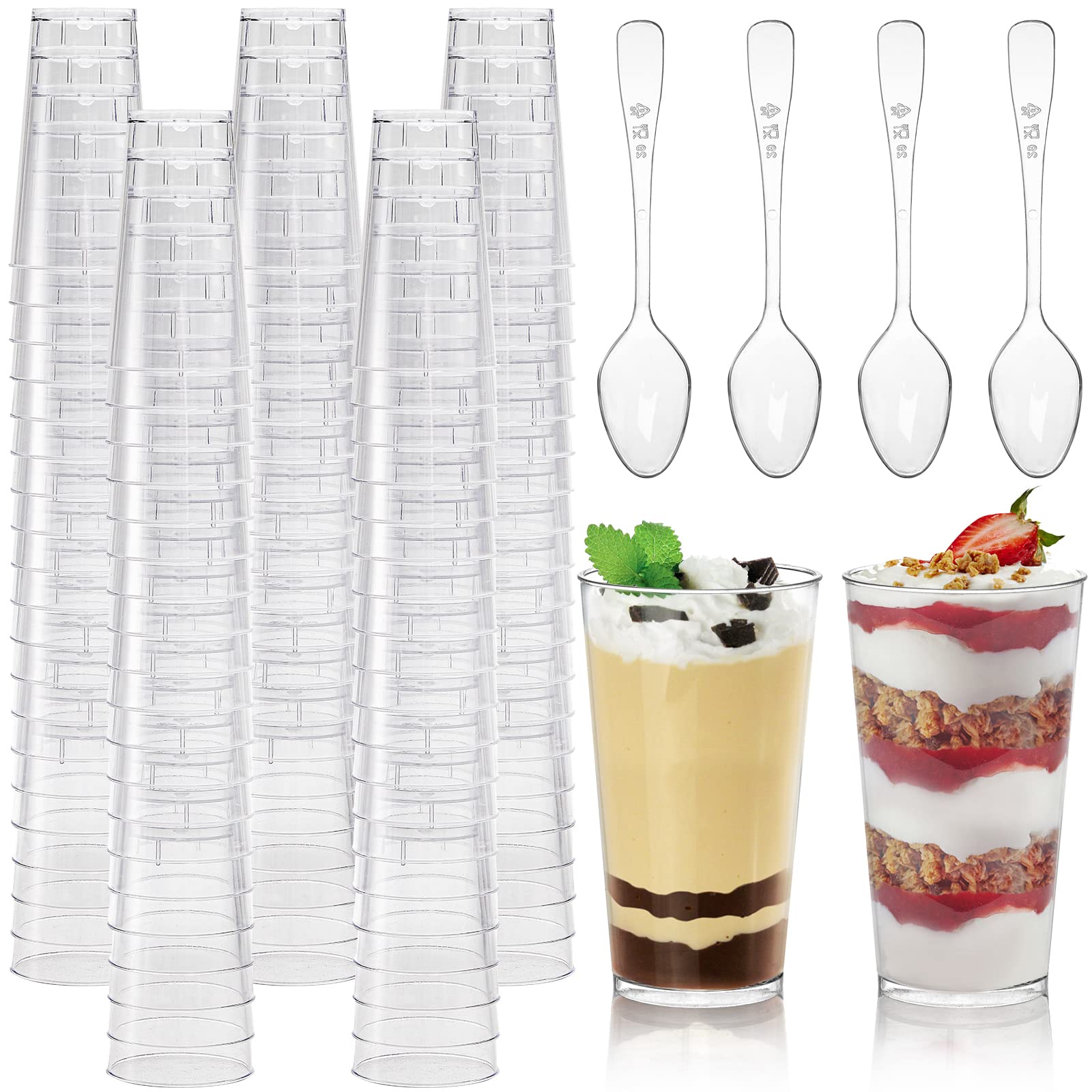 Peohud 100 Pack 3oz Dessert Cups with Spoons, Mini Dessert Shooter Cups, Parfait Appetizer Cups Shot Glasses for Desserts, Pudding, Event and Party
