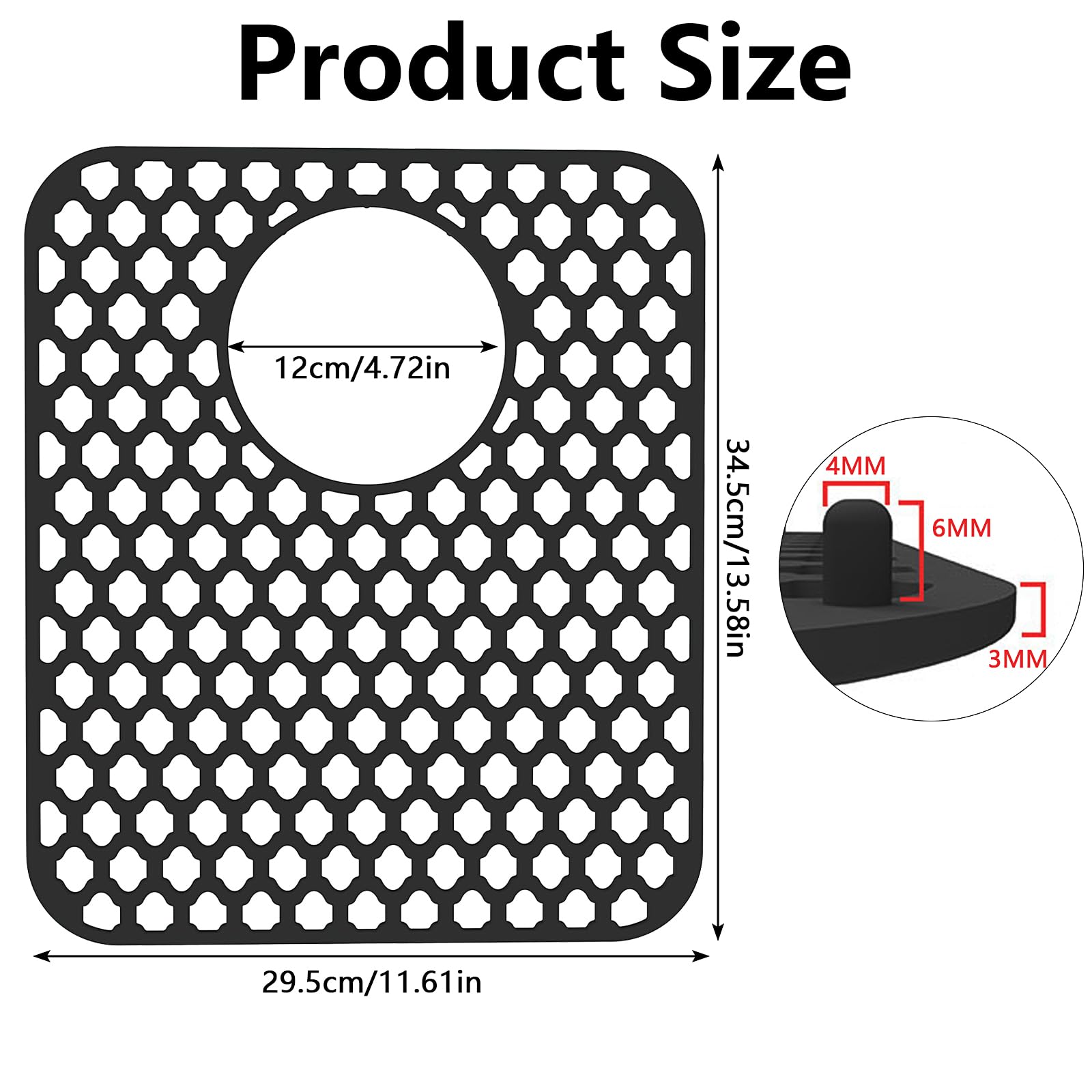 2 Pcs Kitchen Sink Mats, Silicone Grid Sink Protectors Draining Mat for Bottom of Kitchen Sink, Non-Slip Heat Resistant Kitchen Sink Accessories (Rear Drain, Black)