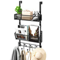 HapiRm Over The Door Hooks Organizer - High Capacity Over Door Hanger, 9 Hooks + 2 Mesh Baskets Storage for Hanging Clothes Towels Bag, in Kitchen Bedroom, No Drilling Metal Hanging Organizer, Black