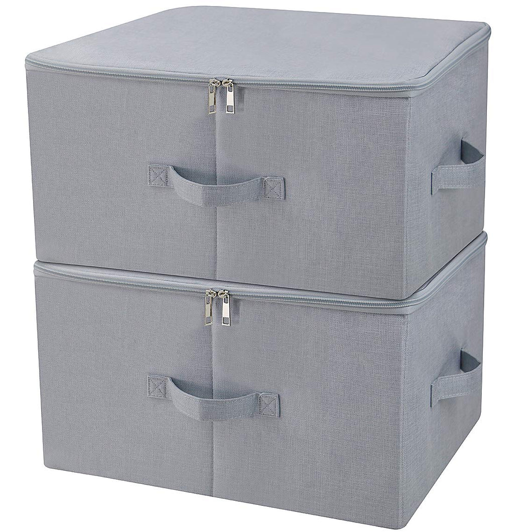 Dust proof Attic Shelf Clothes Storage Boxes with Zip Lid, Breathable Collasible Bins for Seasonal Garment Organizer, Light Gray, 2 pcs