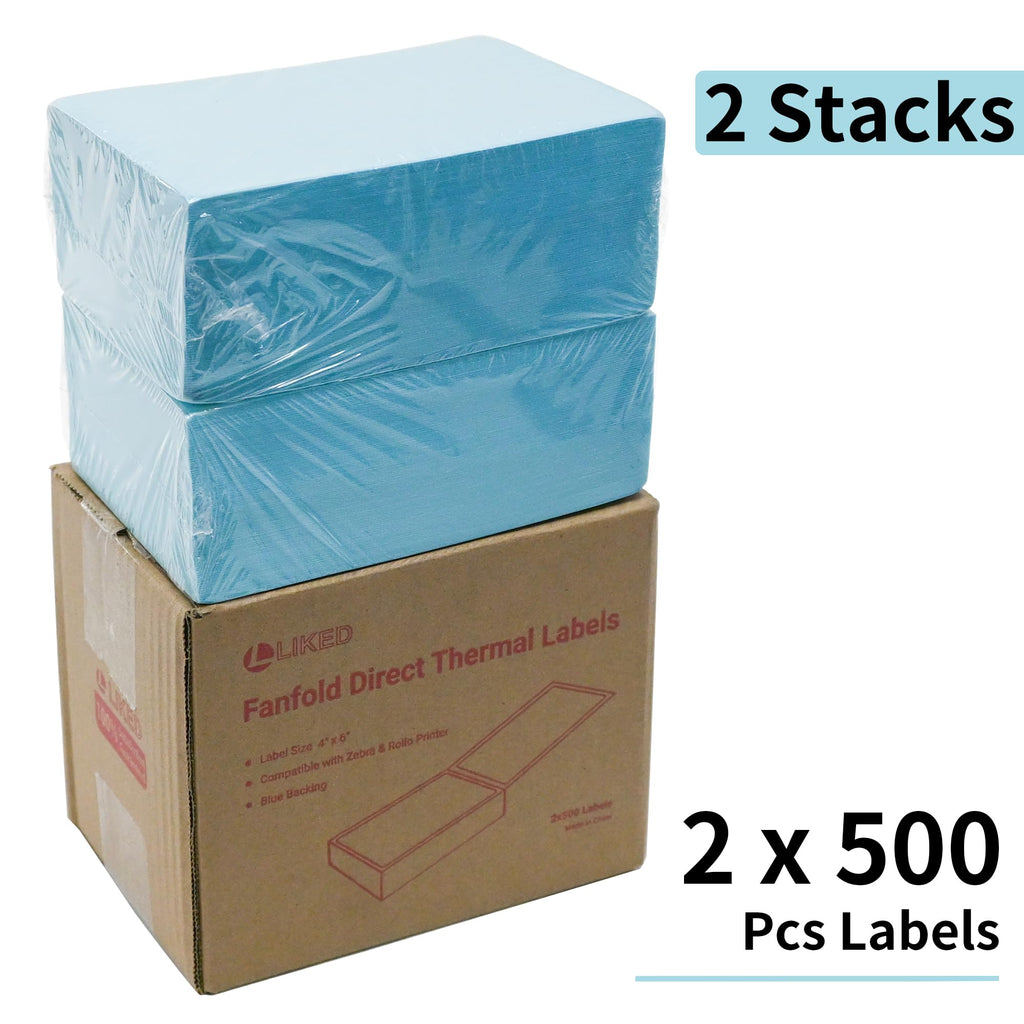 L LIKED 4x6 in Direct Thermal Labels, 1000 Pcs Fanfold Shipping Labels with Perforations, Thermal Printer Labels Compatible with Munbyn, Vretti, Rollo & Zebra Printer