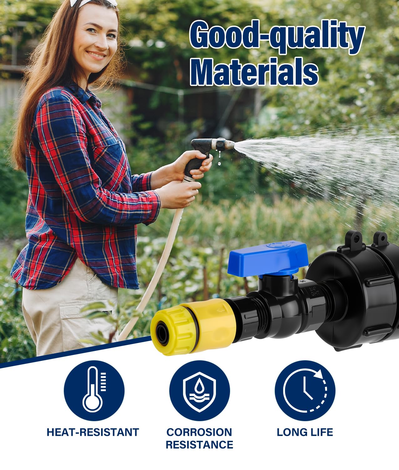 WADEO 330 275 Gallon IBC Tote Fittings, 3 Sizes IBC Tote Hose Adapter, 2.44" Fine, 2" Fine and 2" Coarse Thread, 3/4" Garden Hose Quick Connector
