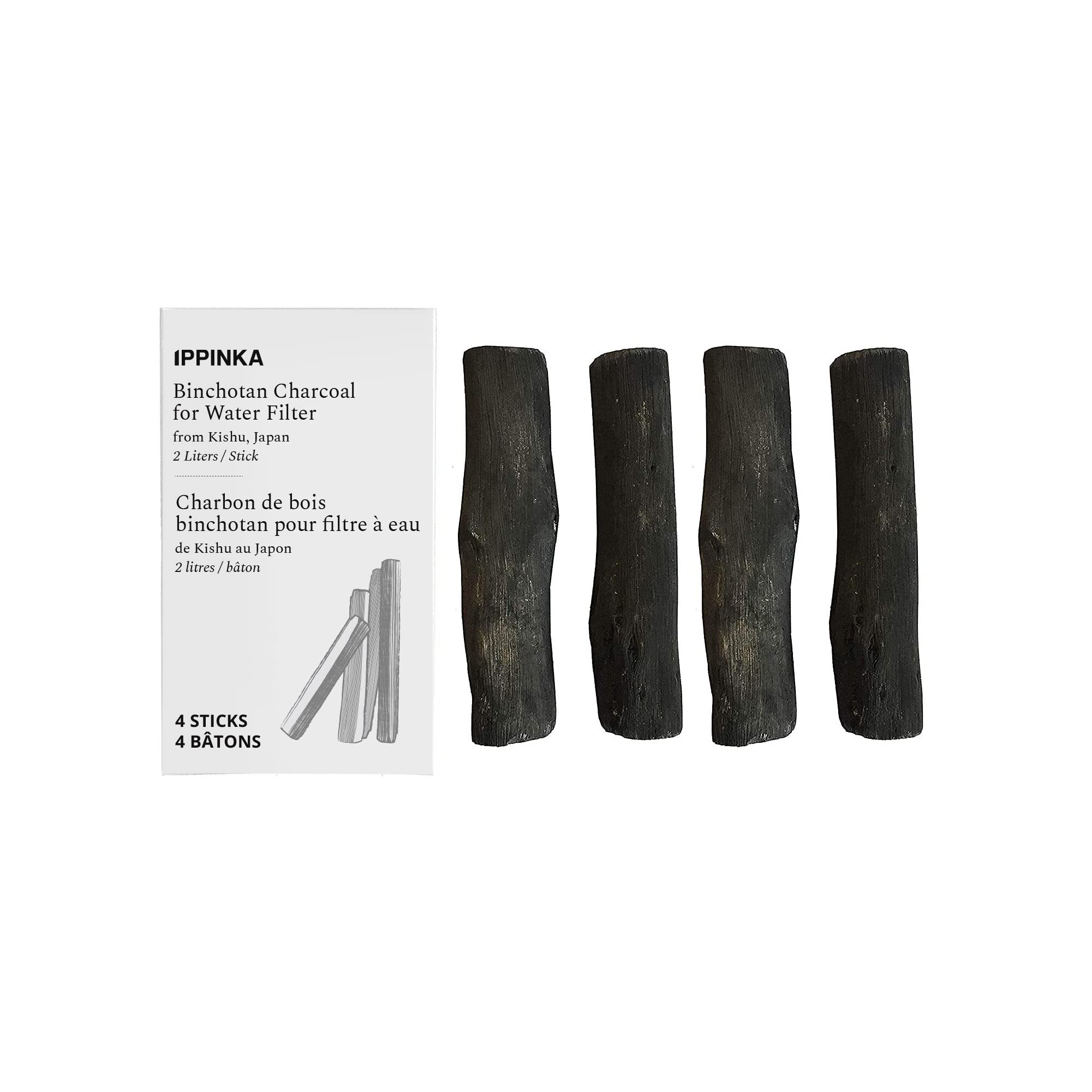 Binchotan Charcoal from Kishu, Japan - Water Purifying Sticks for Great-Tasting, 4 Sticks, Each Filters up to 2 Liters