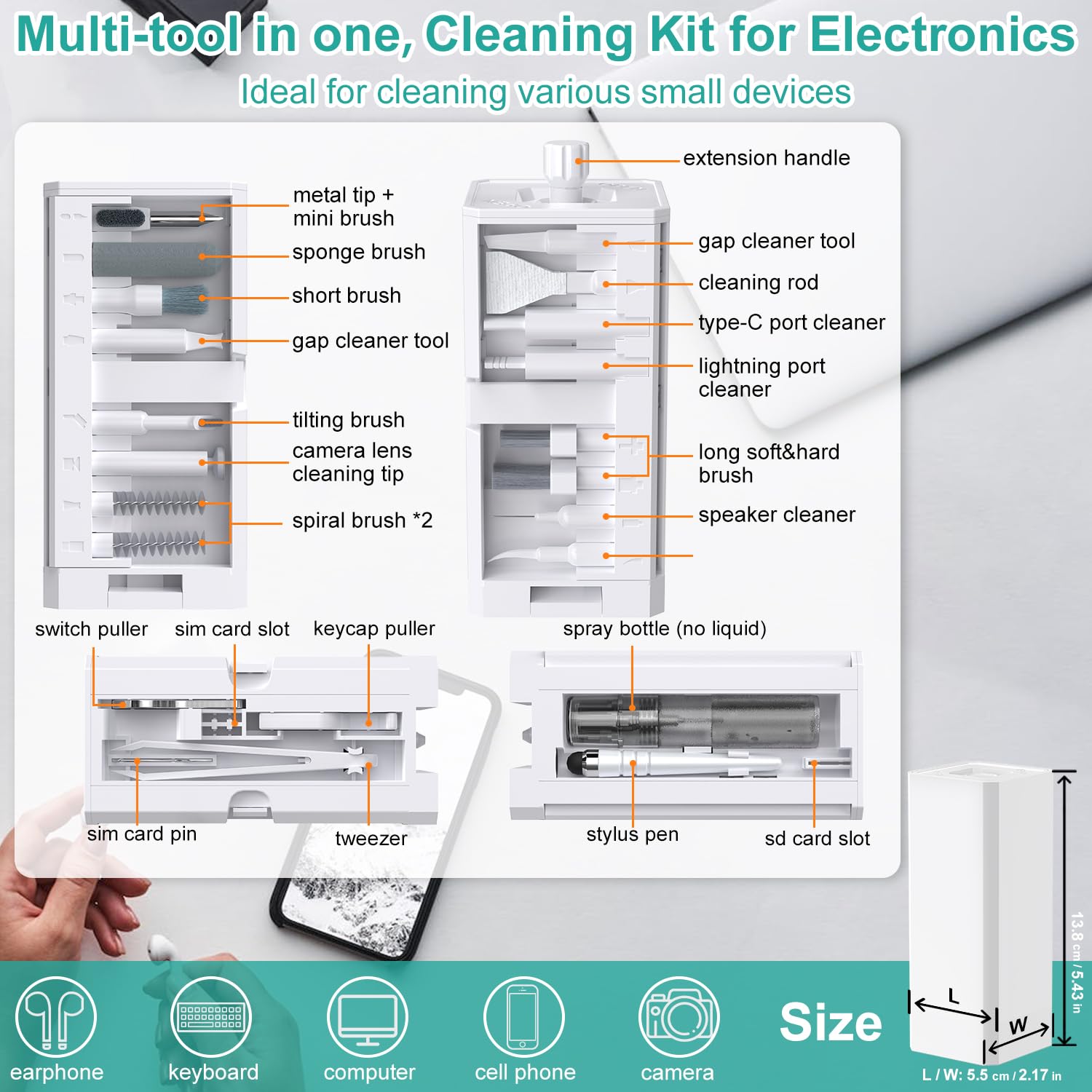 VICHYIE 32 in 1 Keyboard Cleaning Kit with Brush, Computer Laptop Cleaner Kit, Phone Cleaning Tool, Multi-Function Cleaner Kit for Earbuds, Cellphones, PC, Screens, Camera Lens, Electronics Devices