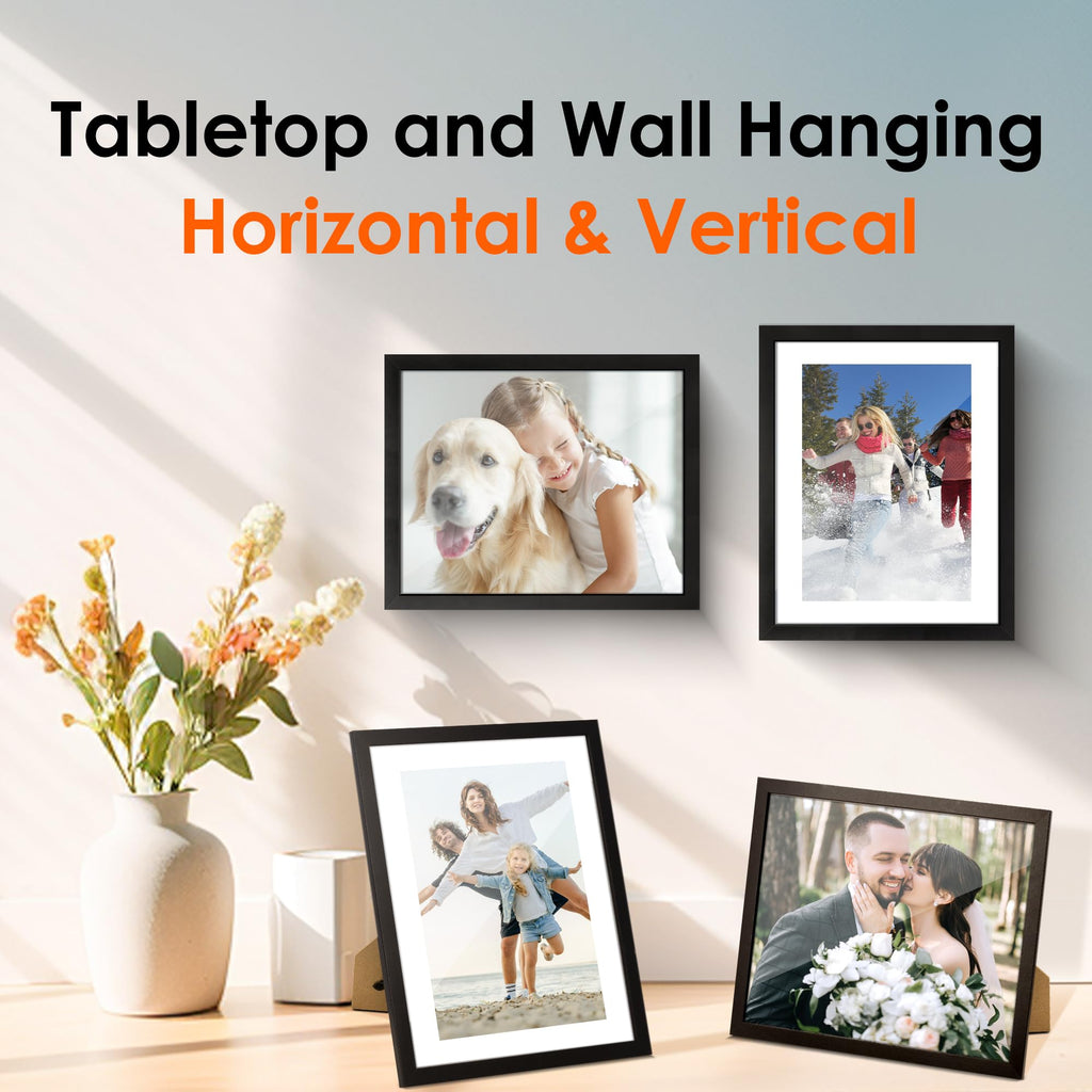 FIXSMITH 8x10 Picture Frame Set of 10, Photo Frame Bulk with HD Plexiglass, Display Pictures 5x7 with Mat or 8x10 Without Mat Multi Picture Frames Collage for Tabletop or Wall Display, Black