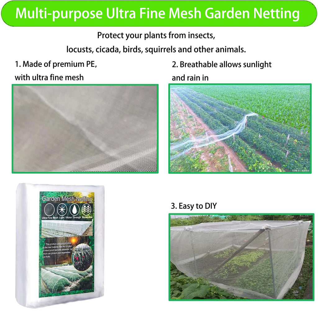 Ultra Fine Garden Mesh Netting, Barrier Protection Net for Anti Mosquito Insects Birds Animals, 8x33FT Plant Cover for Protecting Vegetable Plants Fruits Crops Greenhouse Row Cover Protection Mesh Net
