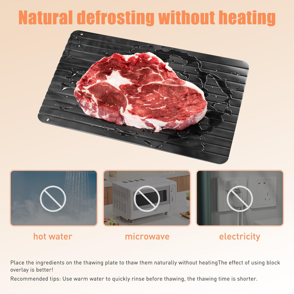 Thawing Plate Aluminum Alloy Quick Thawing Board Kitchen Tool for Freezing Quick Thawing Ingredients Such As Meat, Steak, Chicken and Fish-no Electricity, No Microwave (Black)