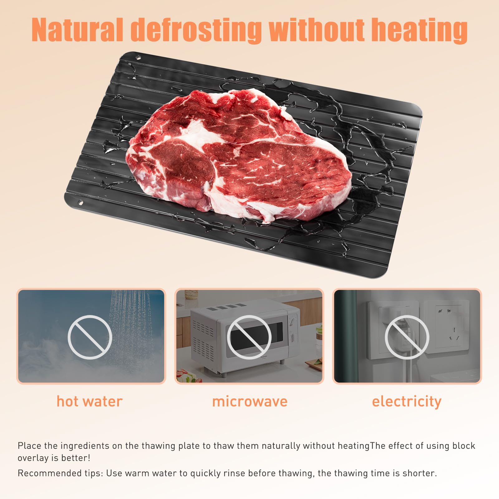 Thawing Plate Aluminum Alloy Quick Thawing Board Kitchen Tool for Freezing Quick Thawing Ingredients Such As Meat, Steak, Chicken and Fish-no Electricity, No Microwave (Black)