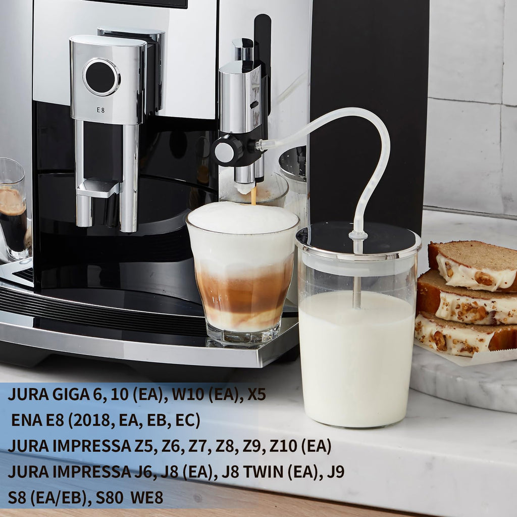 Milk Tube Hose set for Jura ENA E8,GIGA 6 10 W10,IMPRESSA J6 J8 J8twin Z5 Z6 Z7 Z8 Z9 Z10, S8 S80 WE8 fully automatic coffee machines(5 milk hoses 14.2in, 5 HP3 milk Hose Connectors, cleaning brush)
