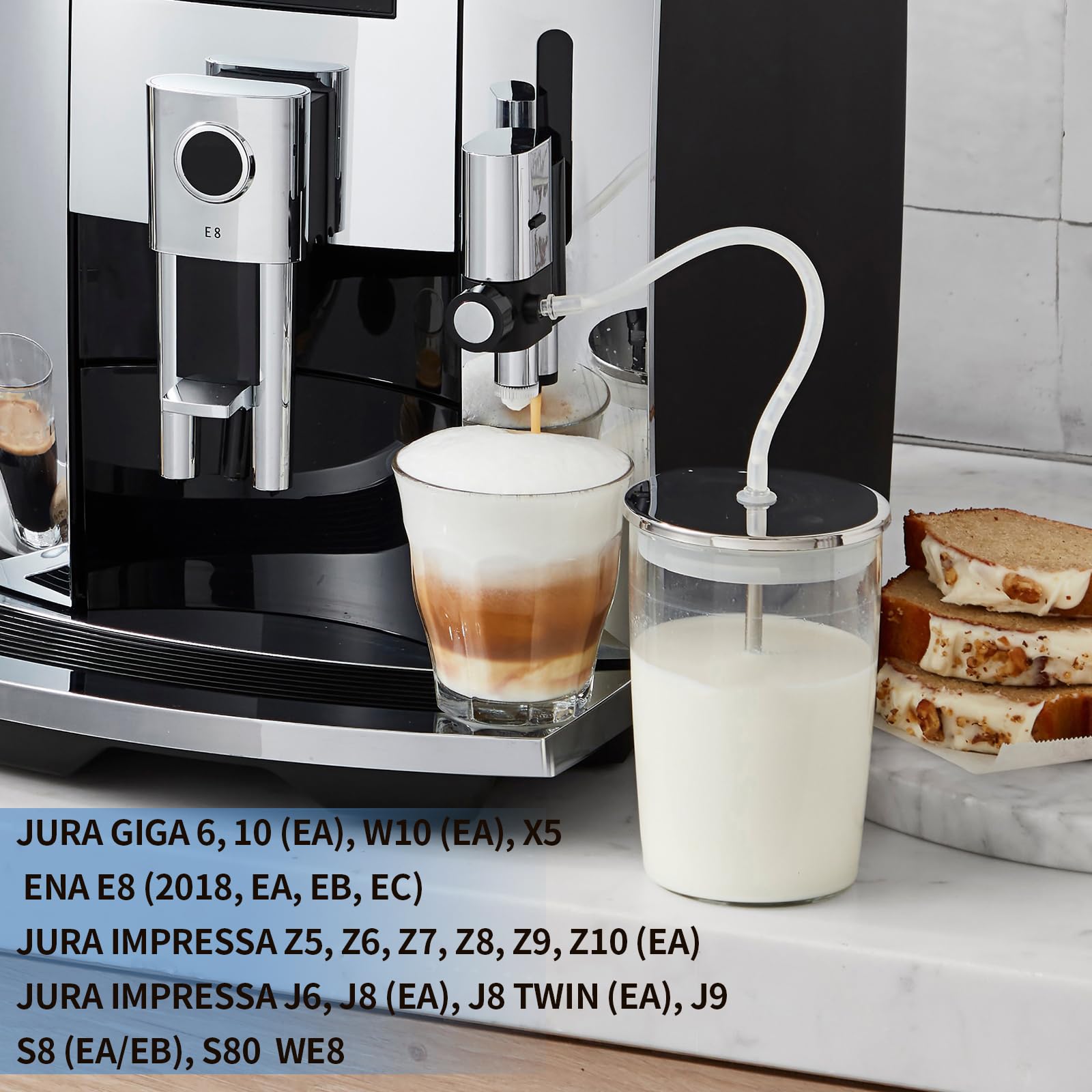 Milk Tube Hose set for Jura ENA E8,GIGA 6 10 W10,IMPRESSA J6 J8 J8twin Z5 Z6 Z7 Z8 Z9 Z10, S8 S80 WE8 fully automatic coffee machines(5 milk hoses 14.2in, 5 HP3 milk Hose Connectors, cleaning brush)