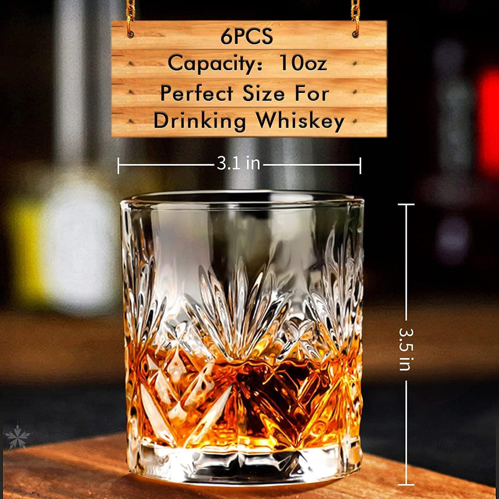 Whiskey Glasses Rocks Glasses 10oz Old Fashioned Glass Set of 6 Clear Whisky Glasses Lowball Glassware Drinking Tumblers Cups for Cognac Cocktail Bourbon Rum Brandy Bar Men Gift