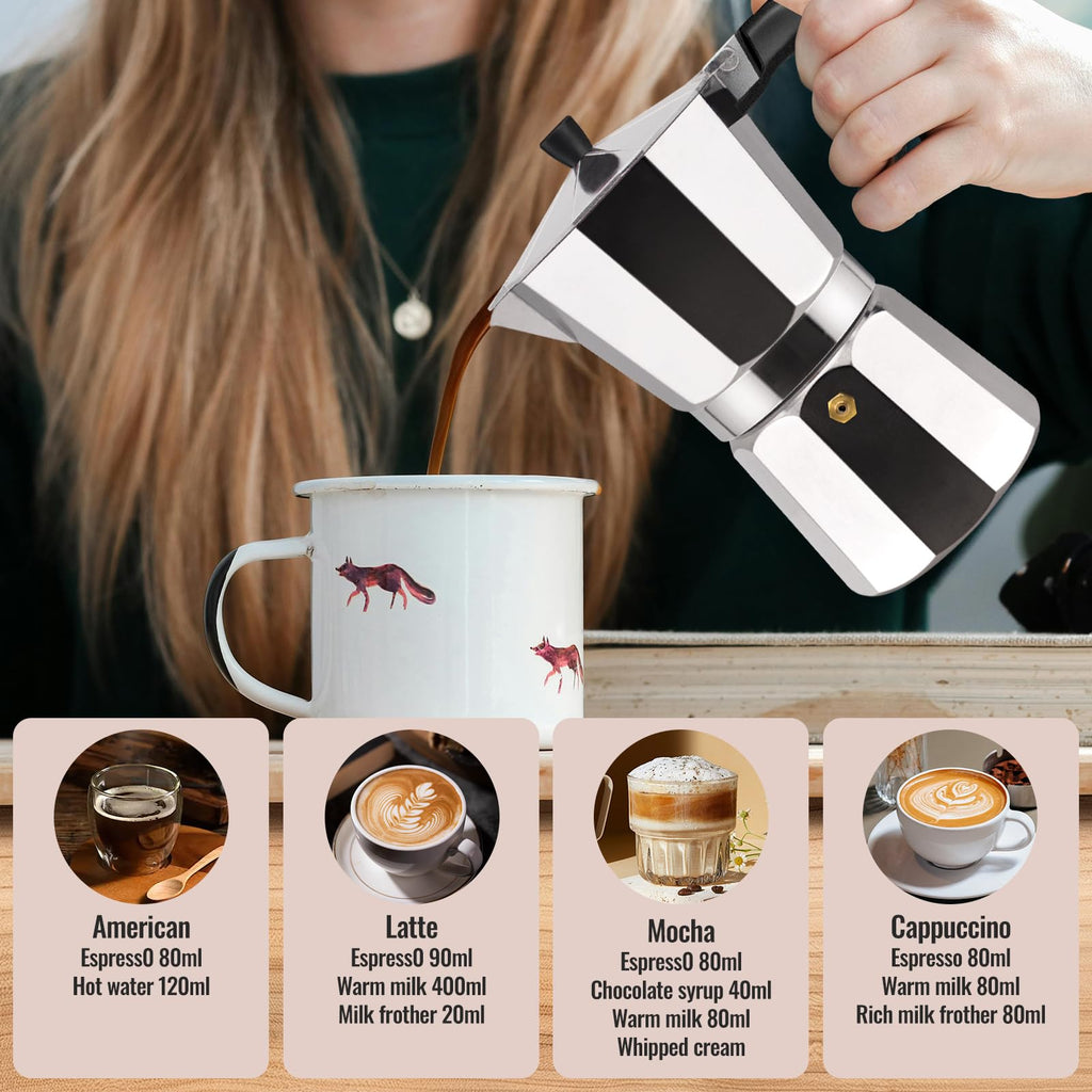 14 Cup Aluminum Moka Pot Classic Stovetop Espresso Coffee Maker 700ml 23oz Coffeemaker Percolator Mocha Pot Greca Coffee Maker Cafe Makers for Italian and Cuban Café Brewing Silver