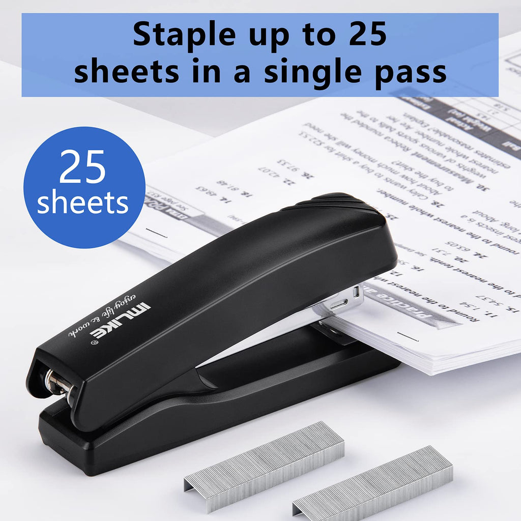 Desktop Office Stapler with 2000 Staples: IMLIKE Half Strip Desk Staplers, take 26/6 Staples 25 Sheets Capacity , Metal Construction, Non-Slip Base, Black, 2-Pack