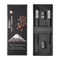 Metal Chopsticks Reusable 2 Pairs Titanium Plated 18/8 Stainless Steel Chopsticks with Holder, Dishwasher Safe Non-Slip Japanese Style Laser Engraved Chop Sticks Gift Set (Black)