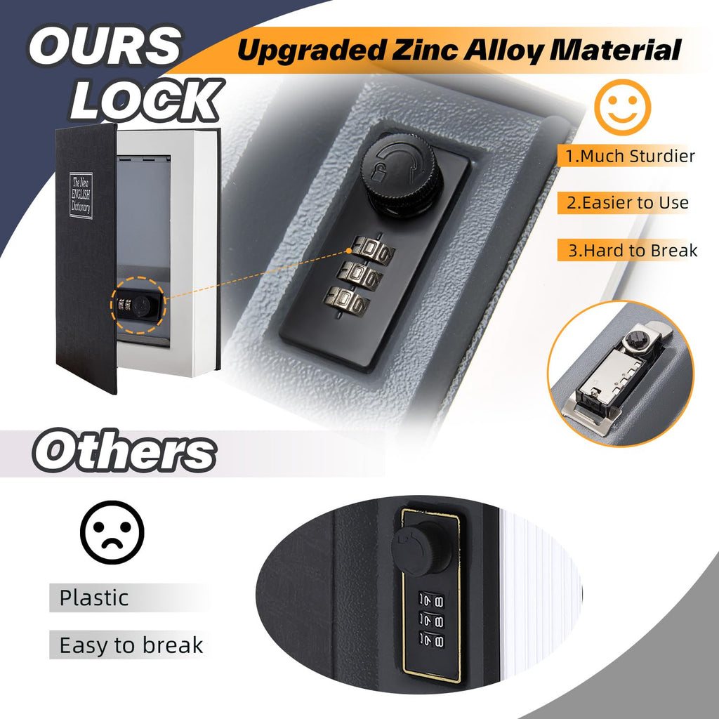 Diversion Book Safe with Real Pages, Ohuhu Combination Book Lock Box Money Safe for Cash, Secret Hidden Storage Faux Dictionary Book Box Disguised Safe for Home Office