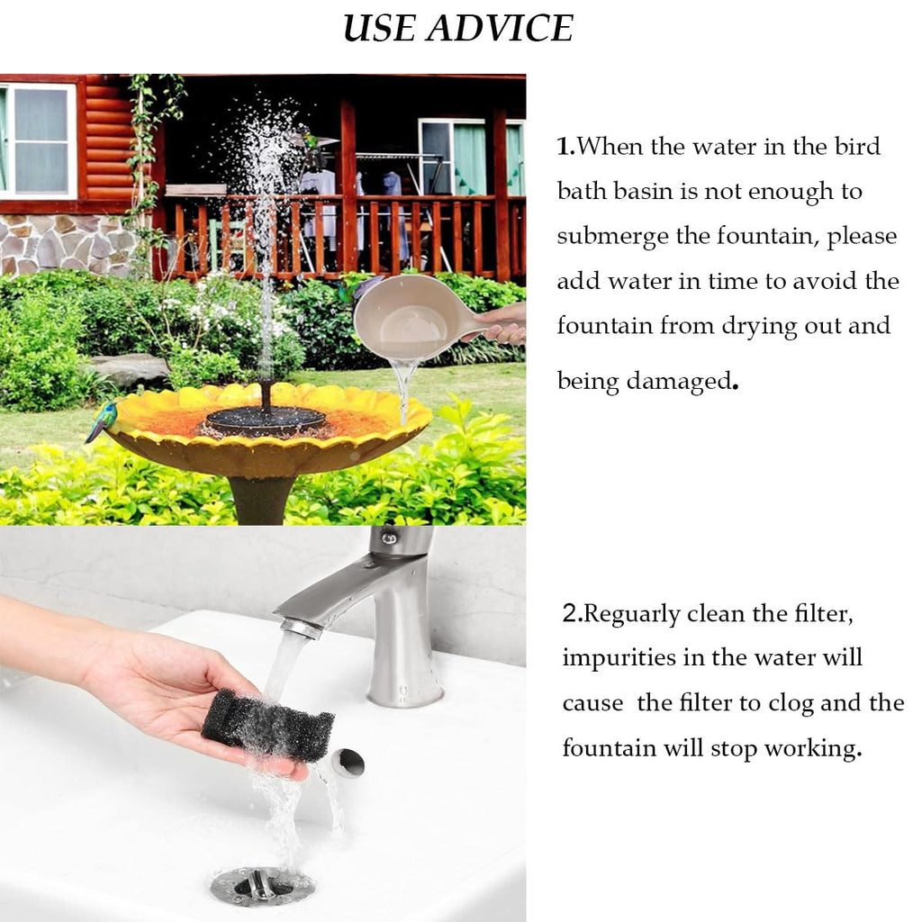 Solar Fountain Water Pump for Bird Bath, New Upgraded Mini Solar Powered Fountain Pump 1.5W Free Standing Solar Panel Kit Water Fountain for Garden, Pond, Pool, and Outdoor