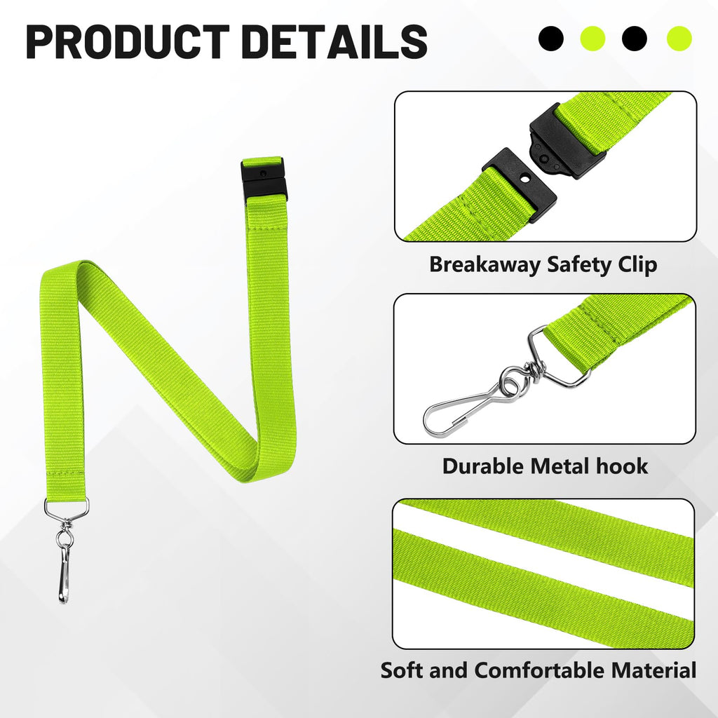 24-Pack Apple Green Breakaway Lanyards, Durable Polyester Neck Straps for ID Cards, Keys, Office, School & Events