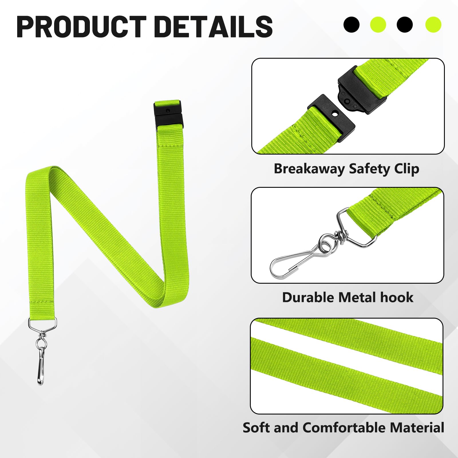 24-Pack Apple Green Breakaway Lanyards, Durable Polyester Neck Straps for ID Cards, Keys, Office, School & Events