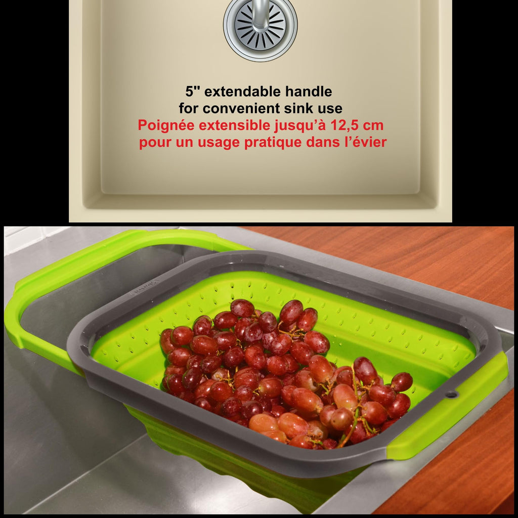 Starfrit Collapsible Over-The-Sink Colander - 6 Qt - Space Saver - Efficient Draining - Extendable Handles to Fit Over Most Sinks - Space Saver, Compact Storage - Dishwasher Safe