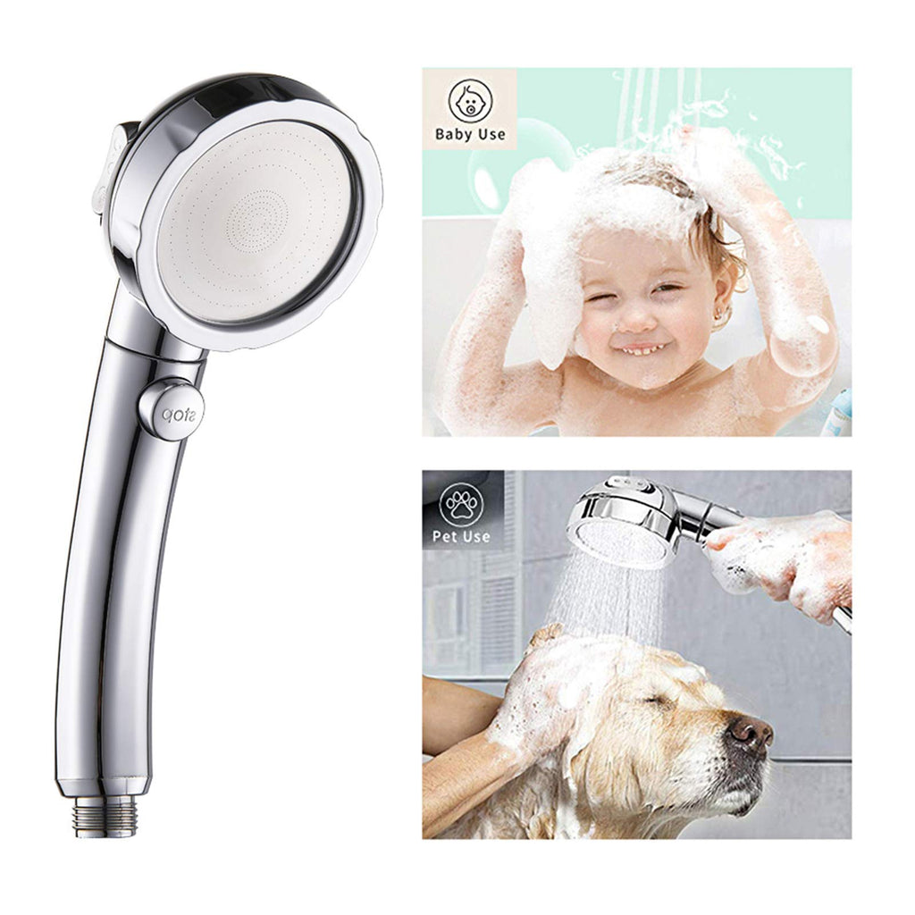 KAIYING High Pressure Handheld Shower Head with ON/Off Pause Switch, 3 Spray Modes Shower Wand with Shut Off Button, Removable Camper Shower Head with Hose and Adjustable Angle Bracket (Chrome)