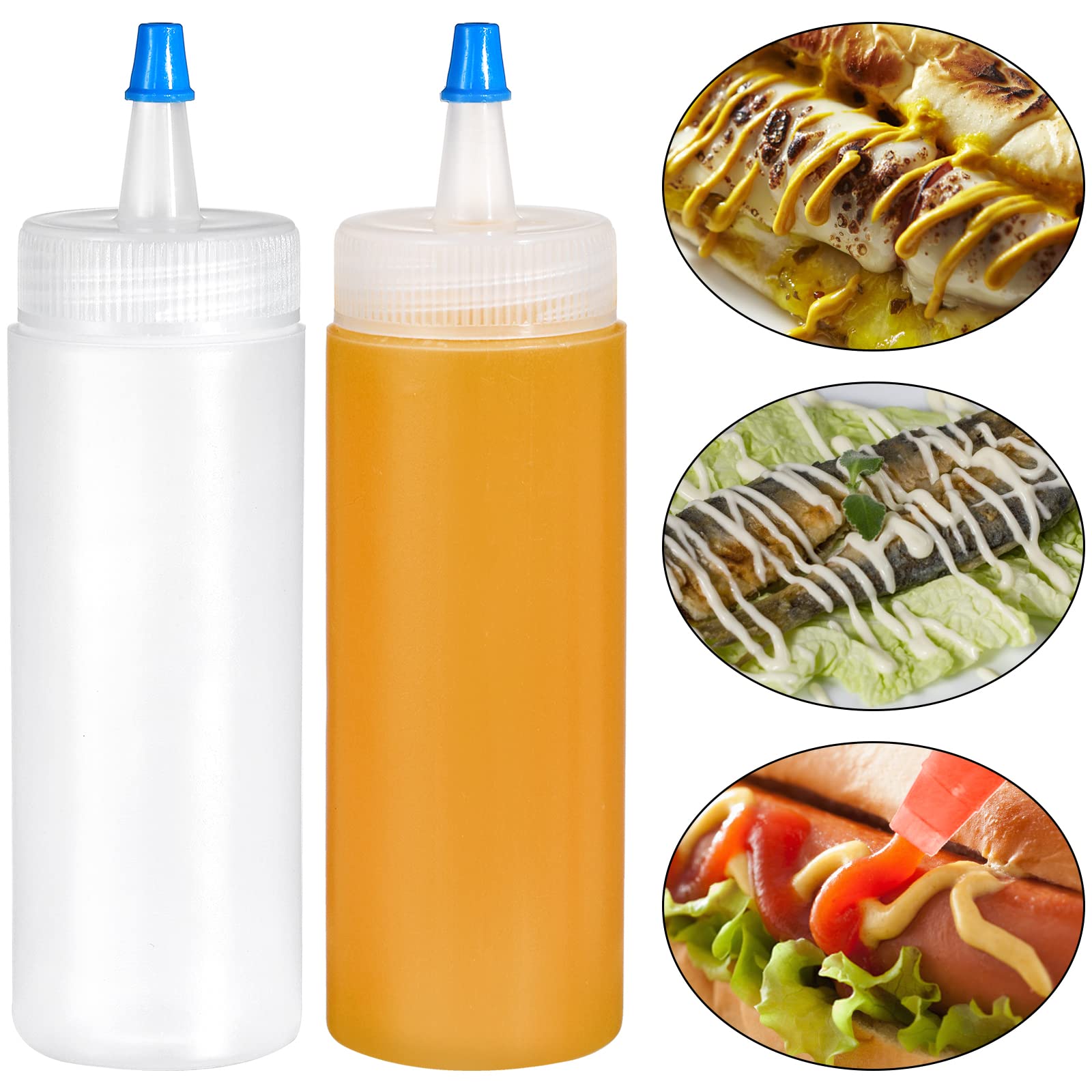 Fasmov Squeeze Bottle, 40 Pack 4-ounce Plastic Condiment Squeeze Squirt Bottles, Plastic Squeeze Bottles with Blue Tip Cap for Ketchup, Sauces, Salad Dressings, Crafts and More