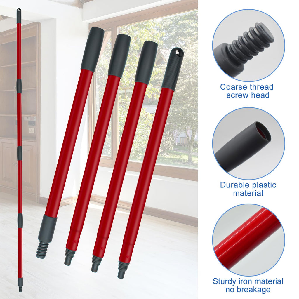 Spin Mop Replace Head, Mop Handle and Base Compatible with Vileda RinseClean 2-Tank System, 3 Mop Replacement Head, 4-Section Sturdy Iron 30-58in Mop Handle and 1 Triangle Mop Head Cover Combo Set