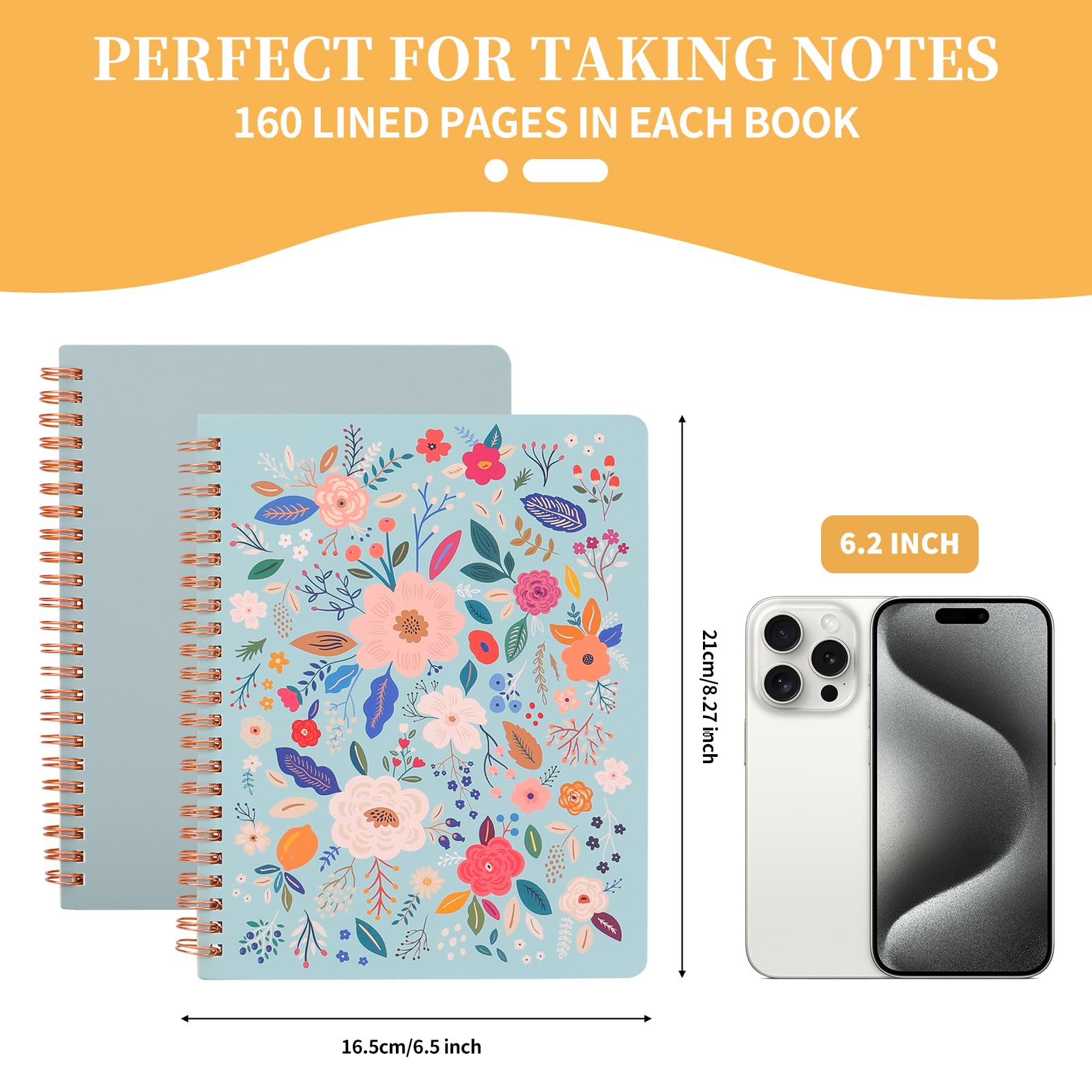 Aesthetic Spiral Notebook Set of 2 For Women - Artistic flower 6.5" x 8.3" College Ruled Notebook With Large Pockets And Lined Pages -Boost Productivity at Work or School