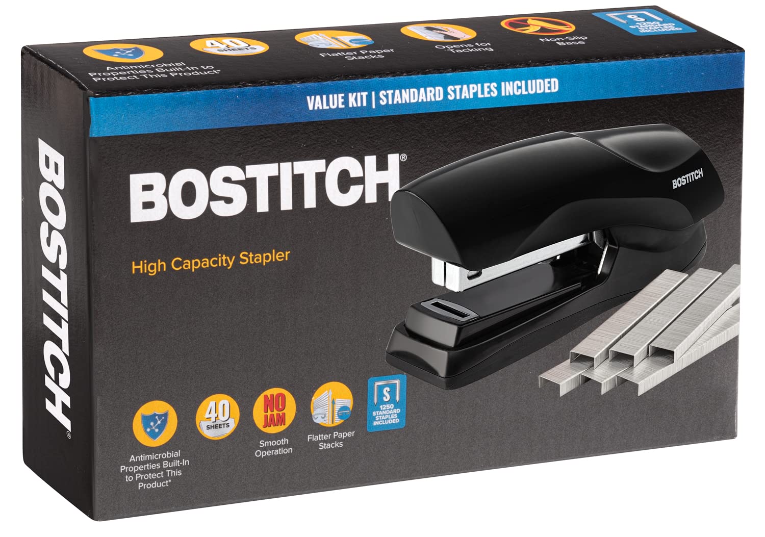 Bostitch Office Stapler Heavy Duty - 40 Sheet Stapler for Desk -Full-Strip - Includes 1260 Staples - Black