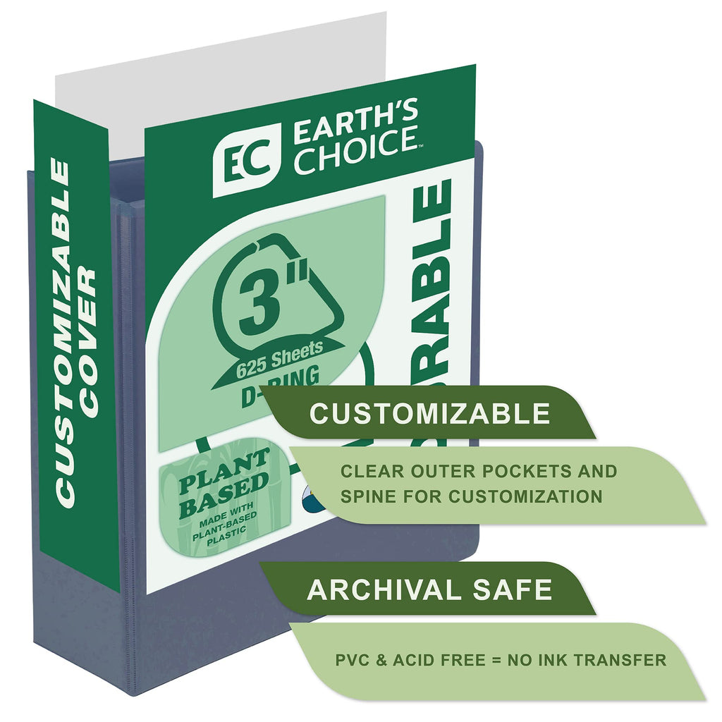 Samsill Earth's Choice, 3-Inch Durable D-Ring View Binder 2 Pack, USDA Certified Biobased, Eco-Friendly, Indigo Blue