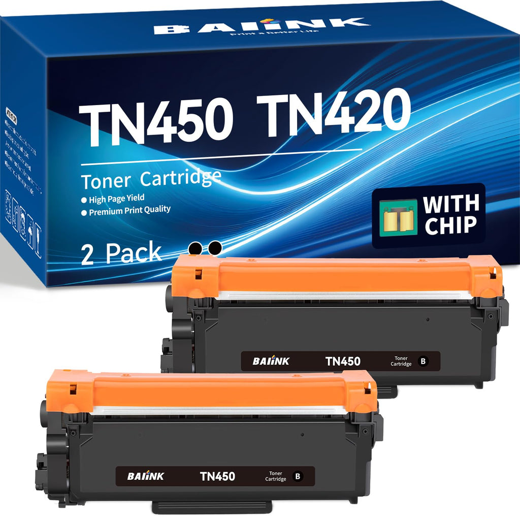 BAIINK Compatible TN450 TN420 Toner Cartridge Replacement for Brother TN450 TN-450 TN420 TN-420 Compatible with HL-2130 2132 2220 2240 MFC 7860 7070DW 7360N DCP-7065DN 2840 2940 (2 Black)