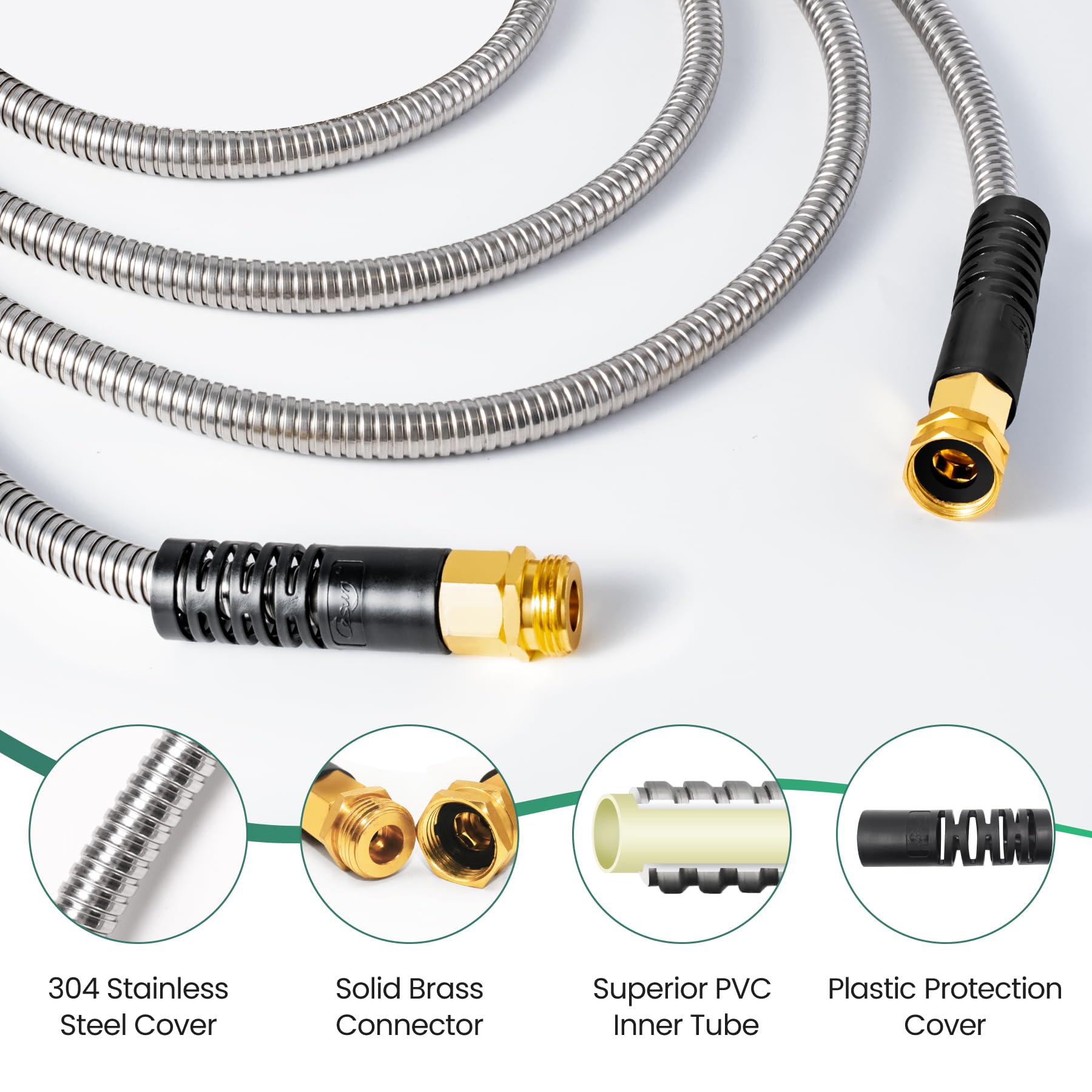 Cesun Metal Garden 5FT, Short Connector, Water Lead-in Hose Extension, Extremely Flexible, for Hose Reel/RV/Dehumidifier, Lightweight/Durable/Drinking Water Safe, Female to Male