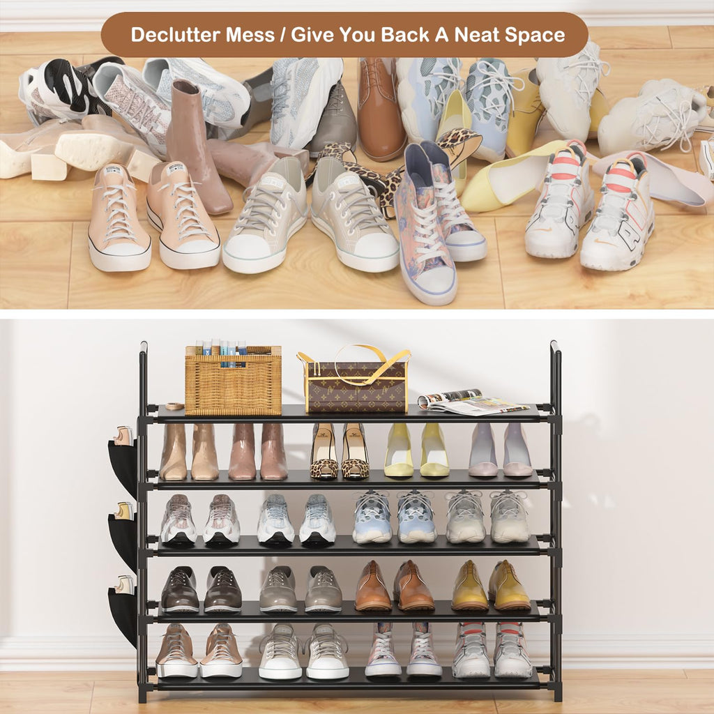 Shoe Rack 5 Tier Shoe Organizer Shoe Storage 20-25 Pairs for Closet Entryway Shoes Holder Space Saving Tall Shoes Shelf for Bedroom Garage Door