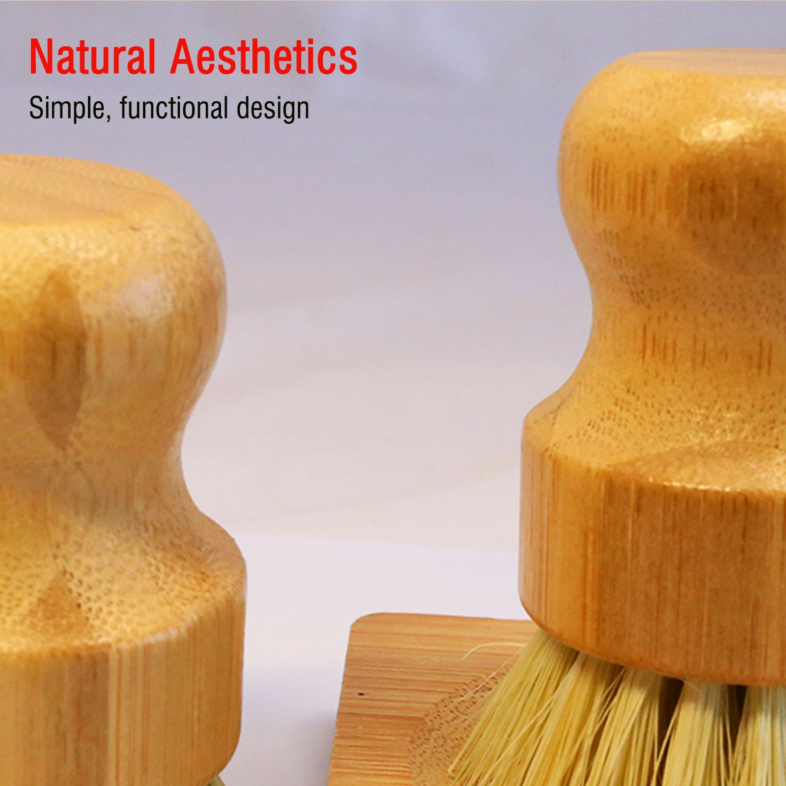 JouiiSiYa Bamboo Vegetable Brush Set, Natural Bristle Dish Brush with Holder, Eco Friendly Soft Dish Scrubber Kitchen Brush for Dishes