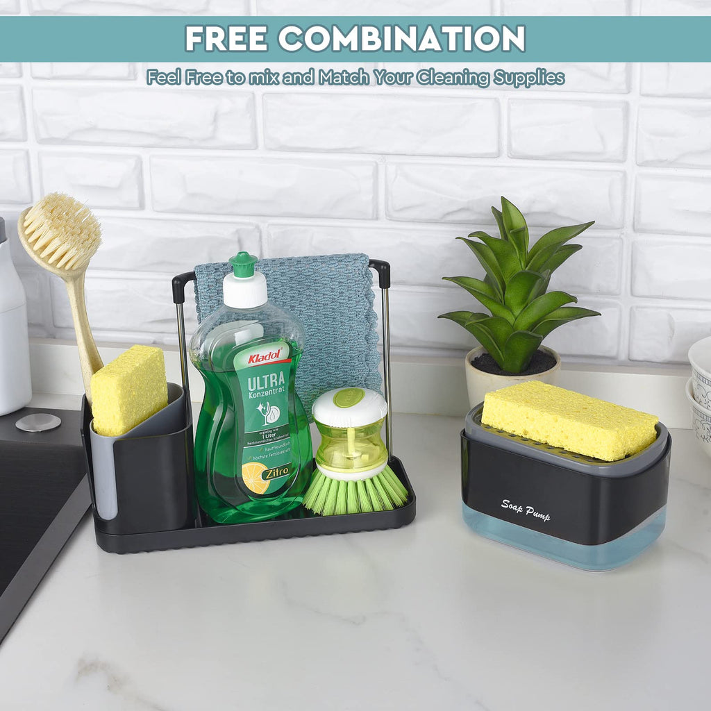 Bestseek Kitchen Soap Dispenser Set with Tray and Sponge Holder, Sink Caddy Organizer with Dishcloth and Dish Brush Holder, for Countertop Storage Organize - Practical Kitchen Gadgets