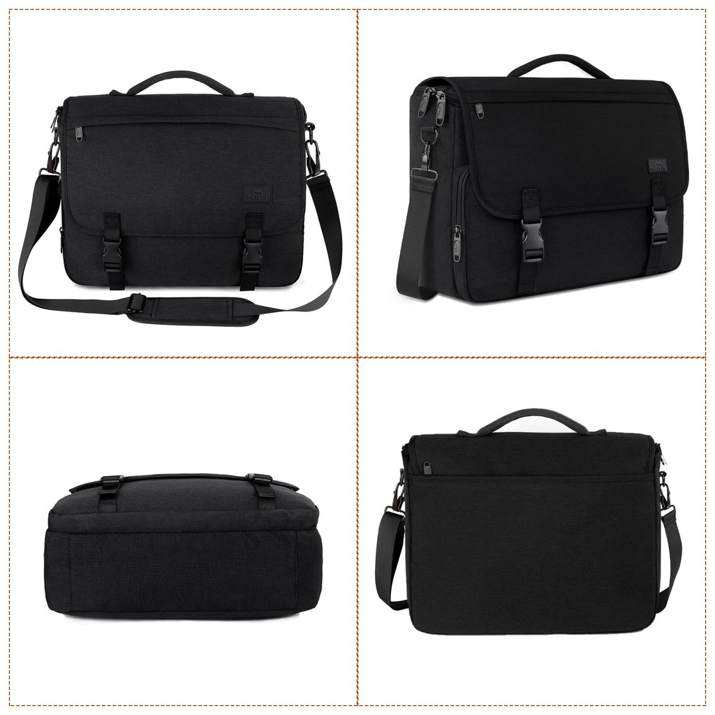 Messenger Bag for Men, Laptop Bag 15.6 Inch, Water Resistant Canvas Shoulder Bag Nylon Crossbody Bag for Women with Detachable Shoulder Strap Black